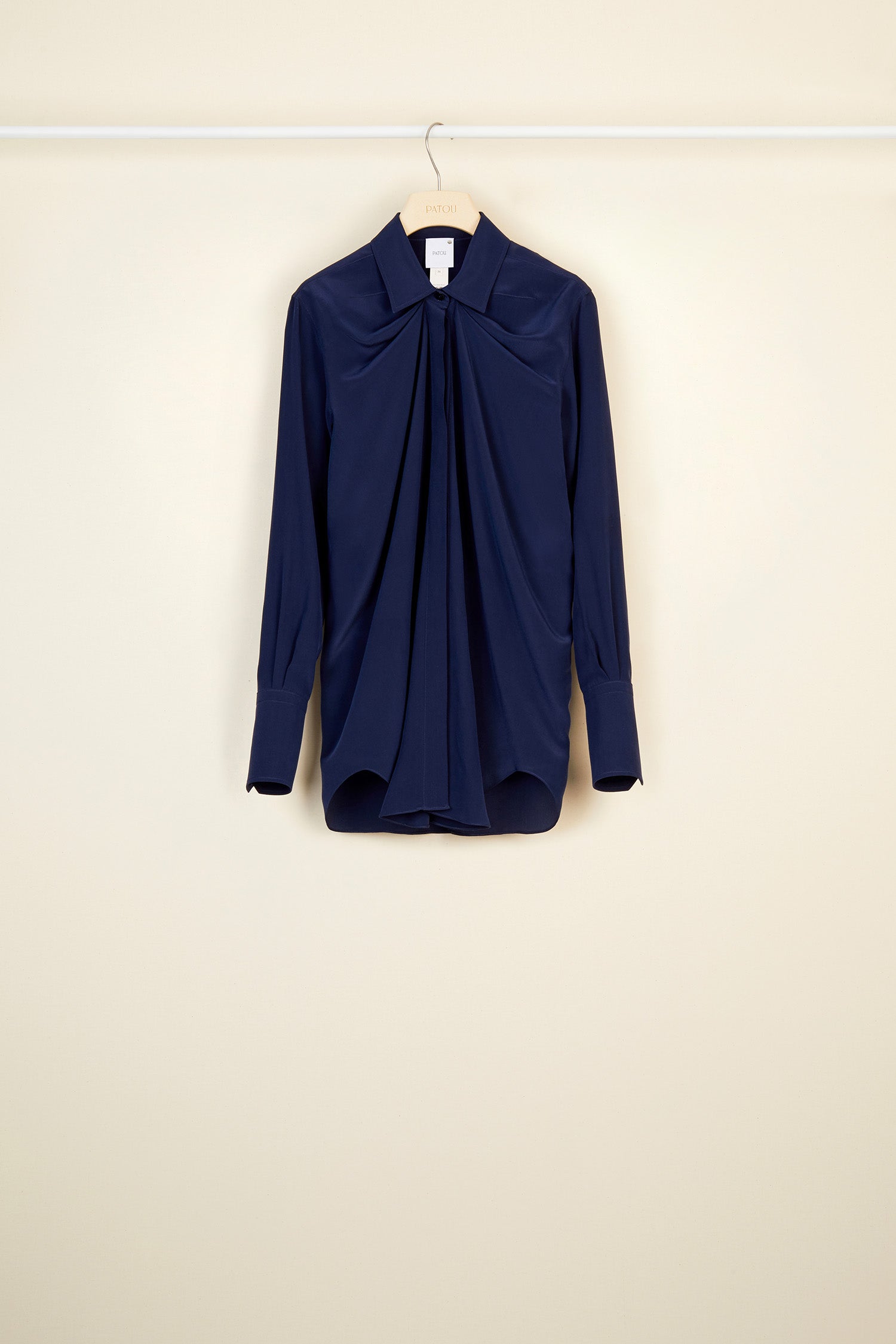 Patou H20BL0030013601N blouse soie drapée Navy