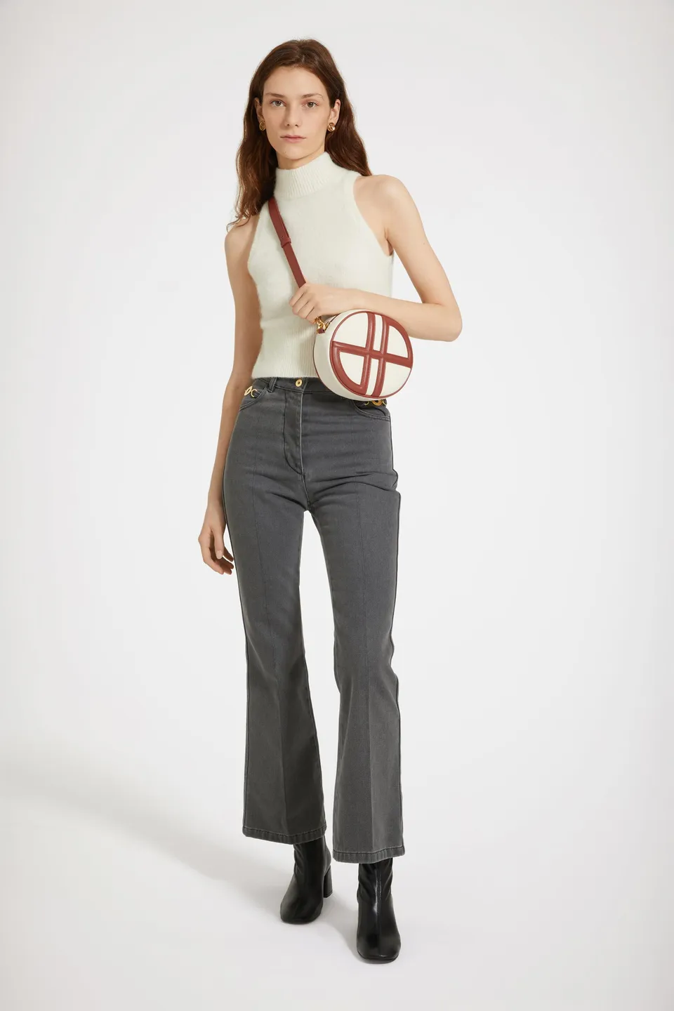 Patou TR030 pantalon jean denim gris anthracite évasé