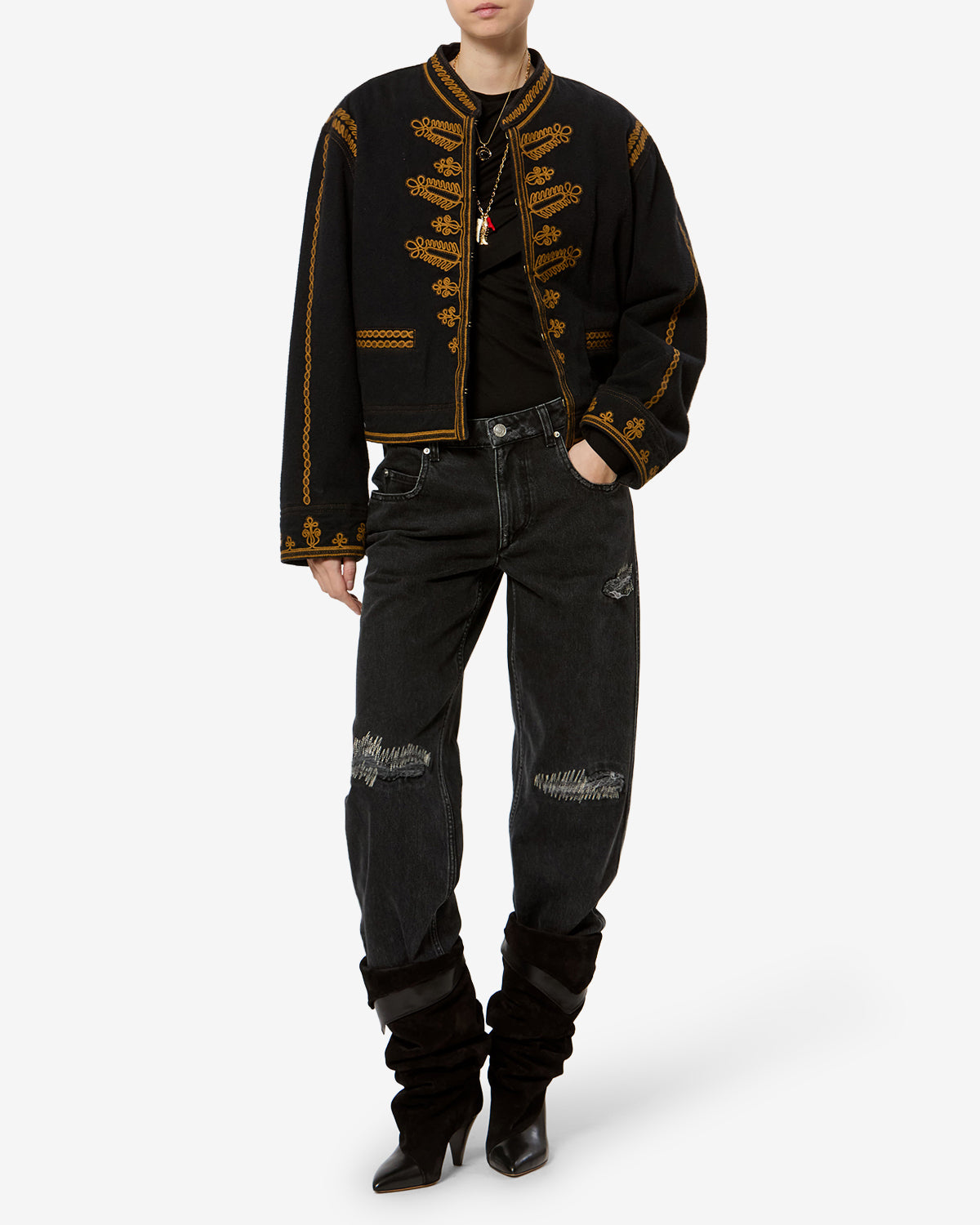 Isabel Marant Emalia veste denim noir broderies