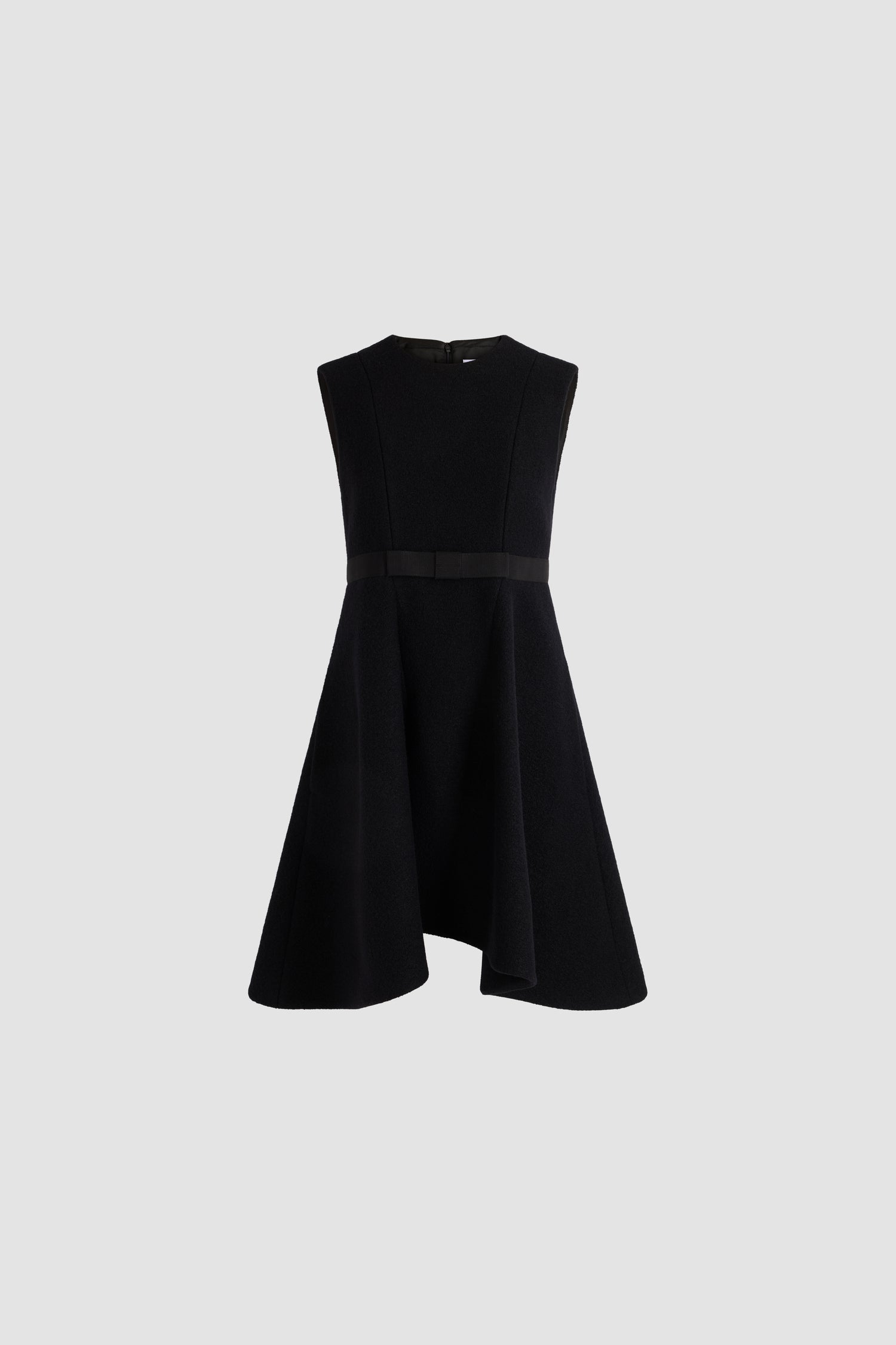 Patou DR263 robe midi noire laine ceinturée