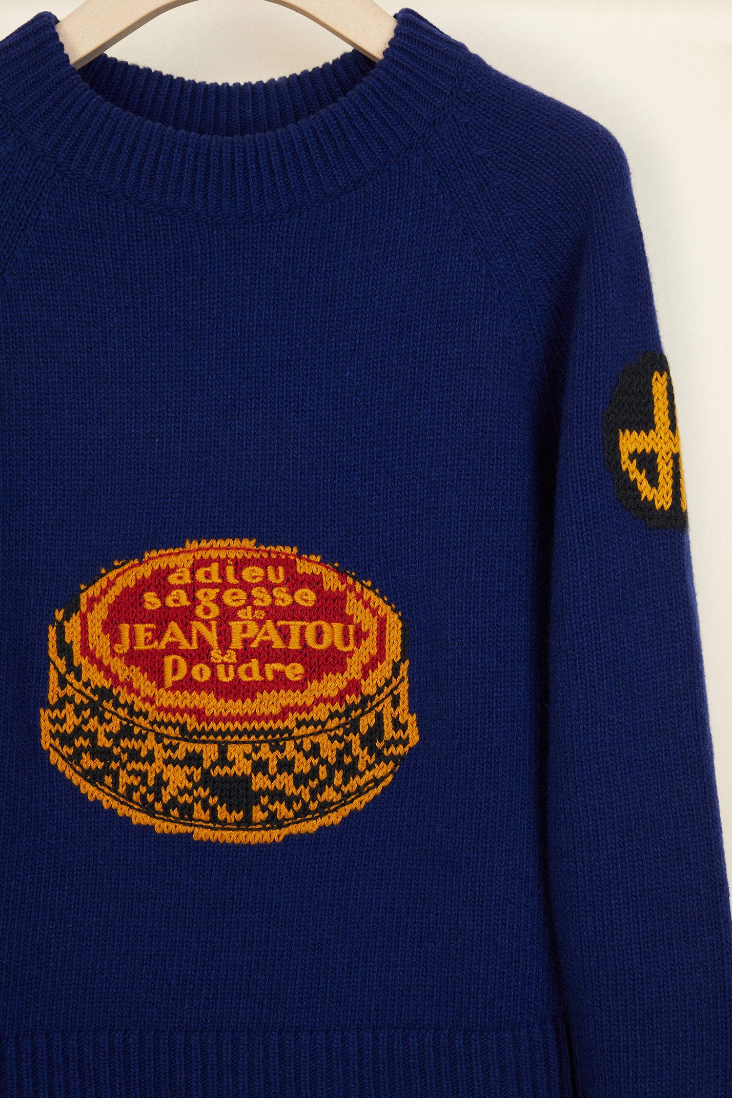 Patou KN017 pull jacquard laine mérinos bleu persan S