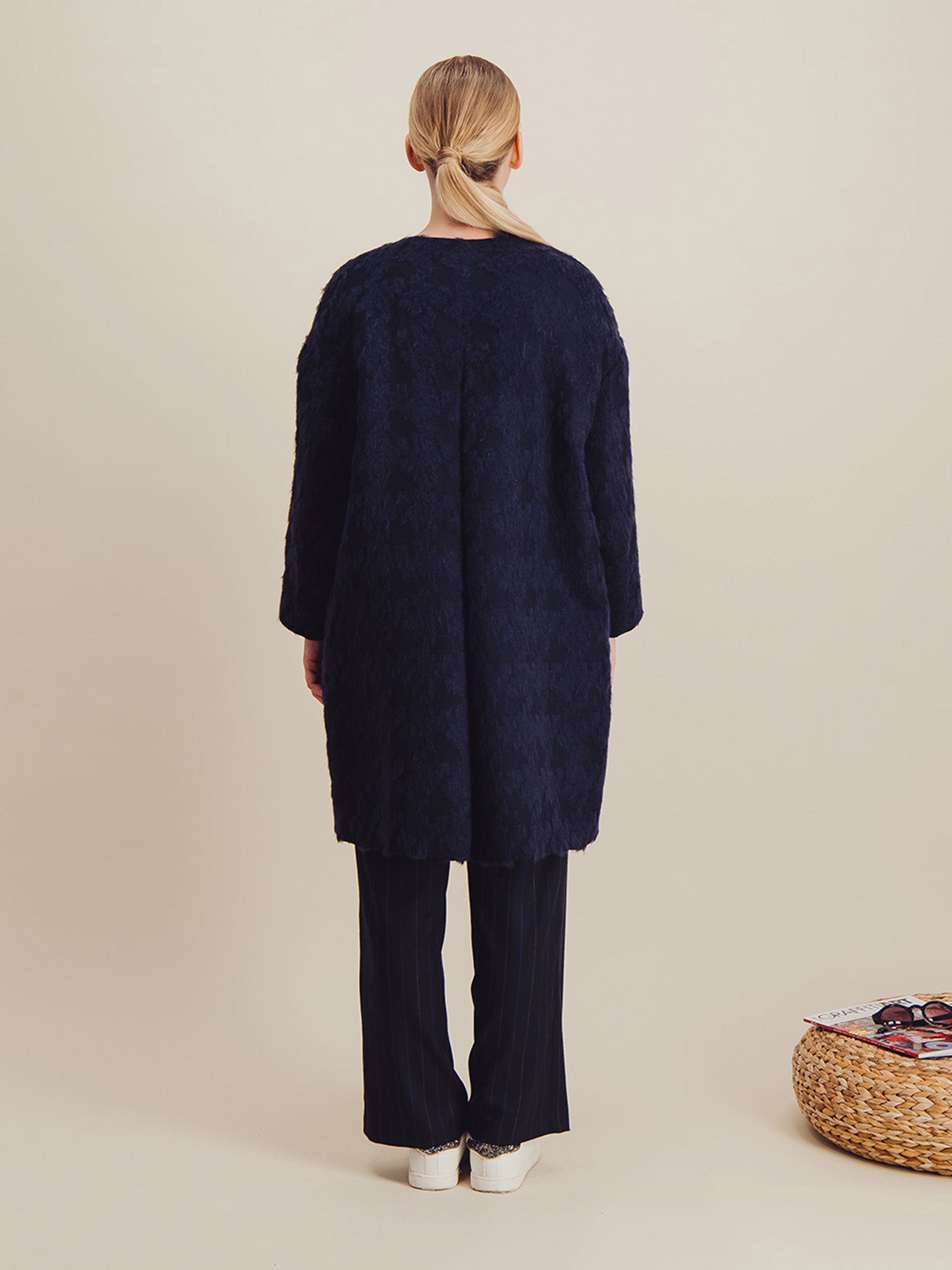 Anahide Saint André Hologram manteau long marine laine soie