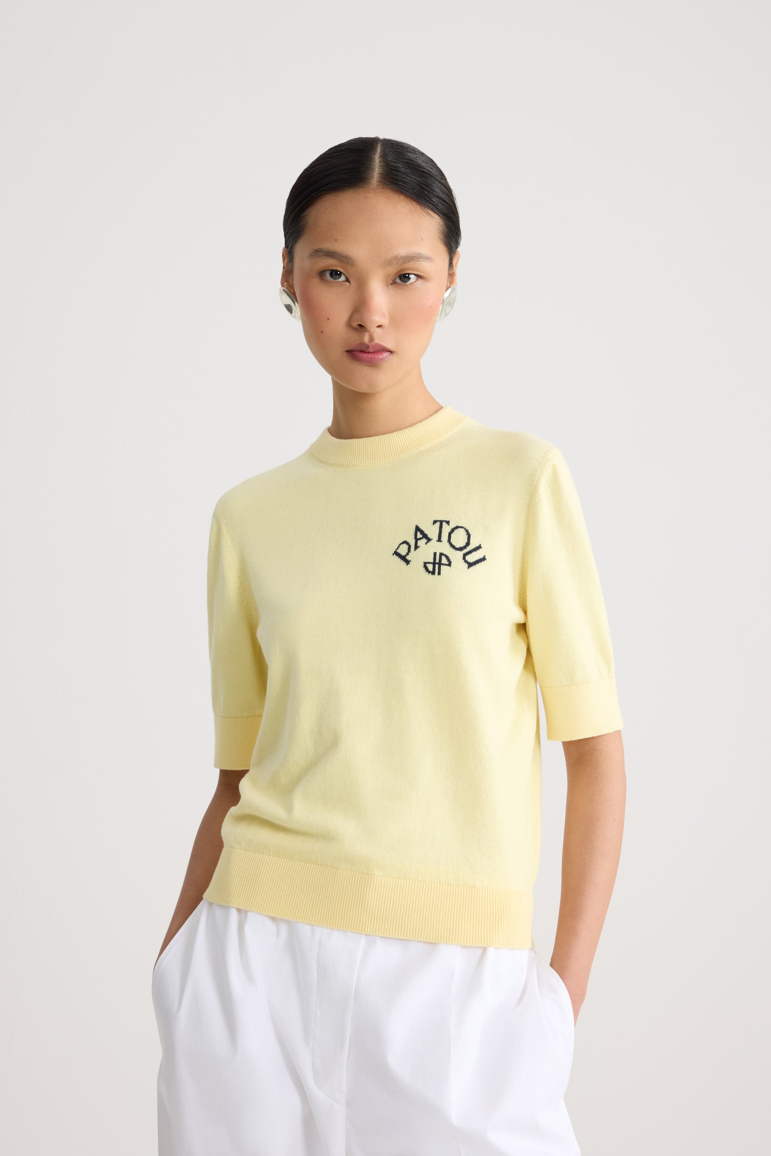 Patou Knitwear P26KN3008045221Y pull jaune coton manches