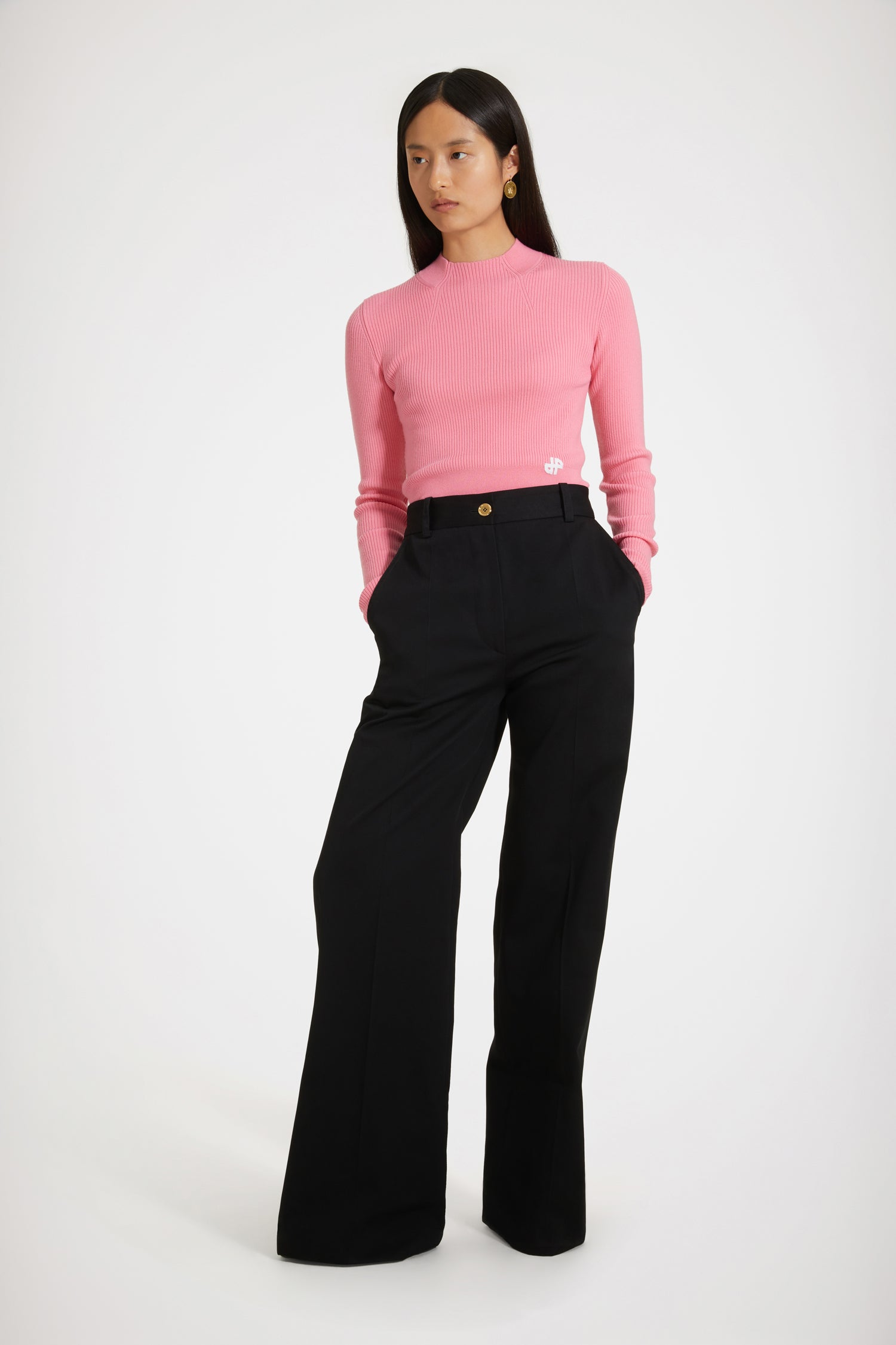Patou P23KN1288040453B pull rose laine mérinos côtelé