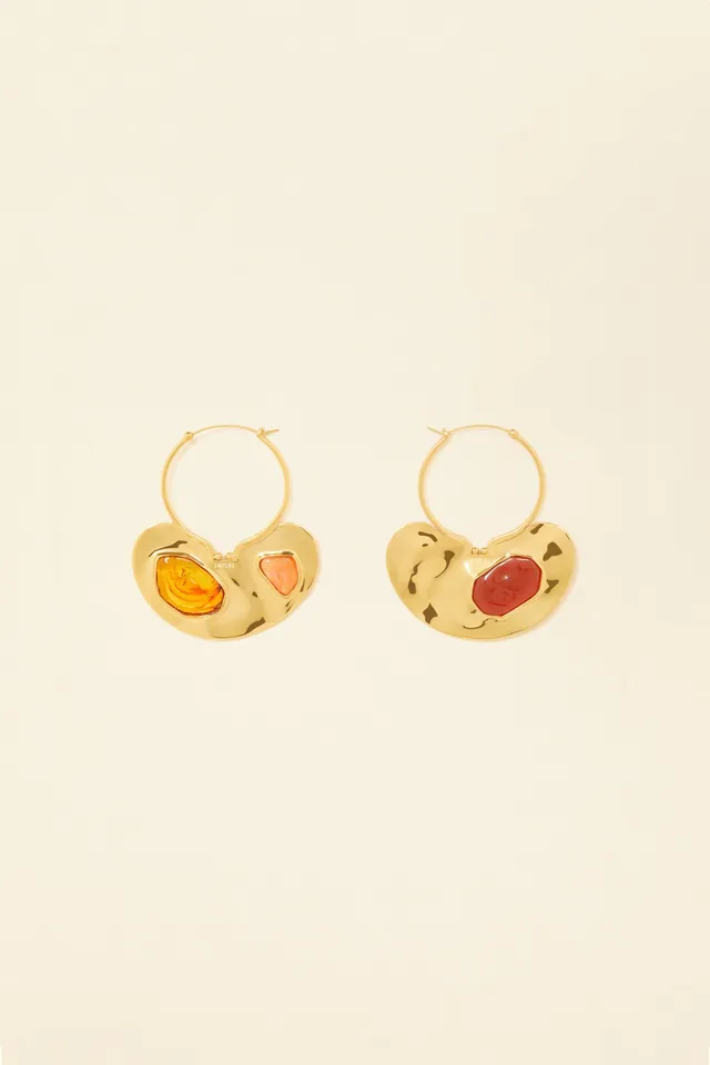 Patou Jewellery boucles d'oreilles créoles laiton pierres dorées TU