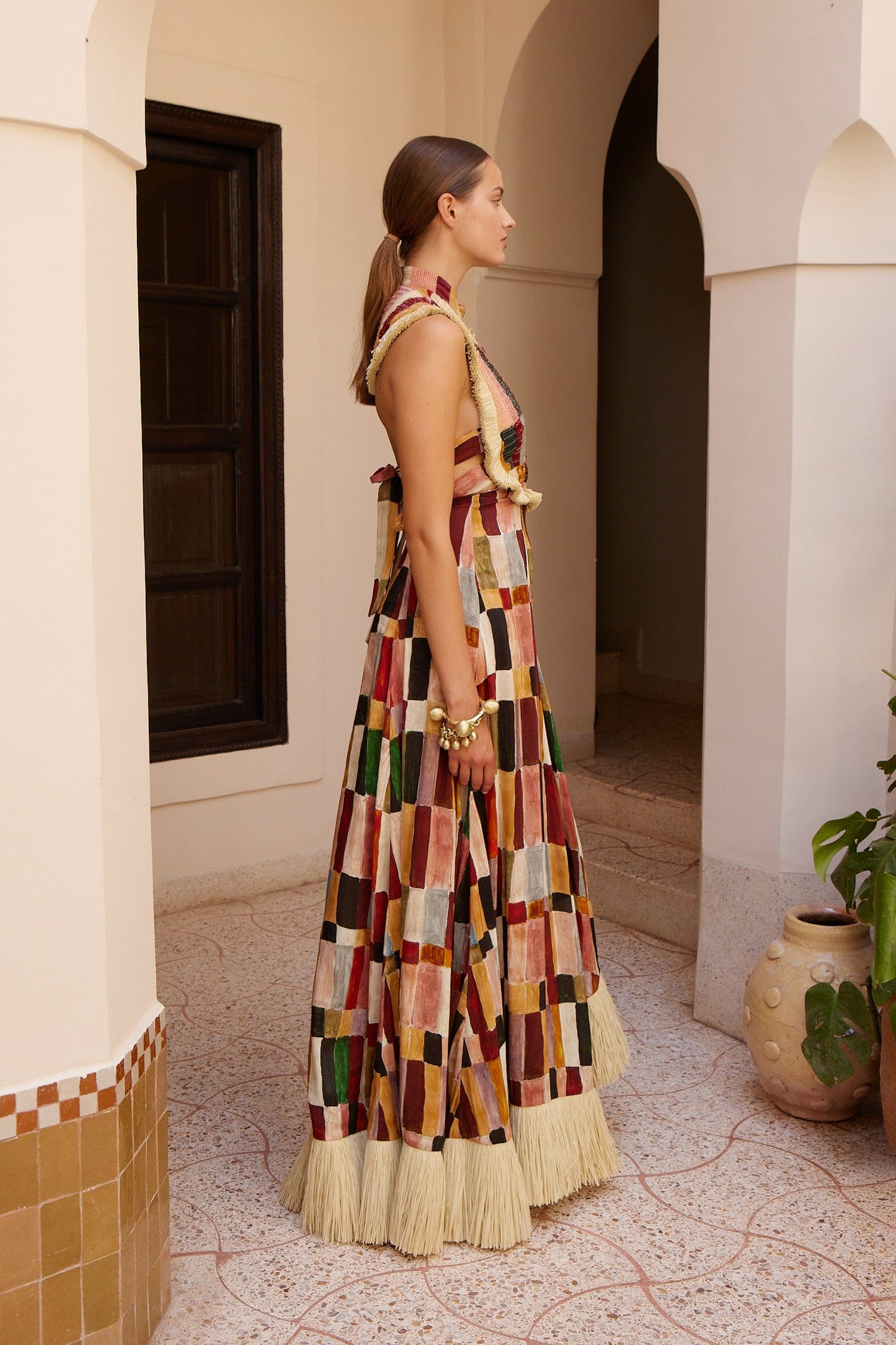 Alemais Marjorelle robe midi perlée lin soie