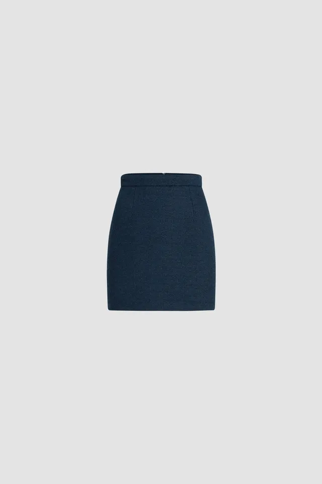 Patou P25SK0720206699N mini jupe tweed coton bio navy