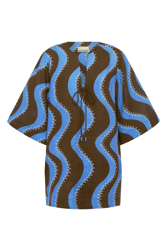 Alemaïs Frankie robe mini tunique bleue lin