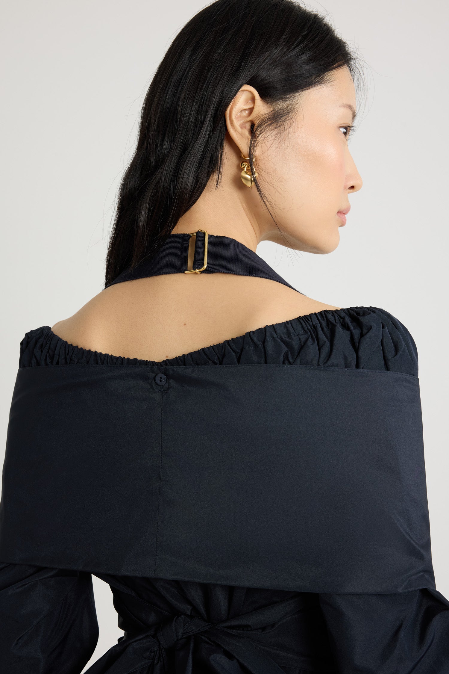 Patou P25BL037 blouse faillé recyclé cache-cœur Navy Black