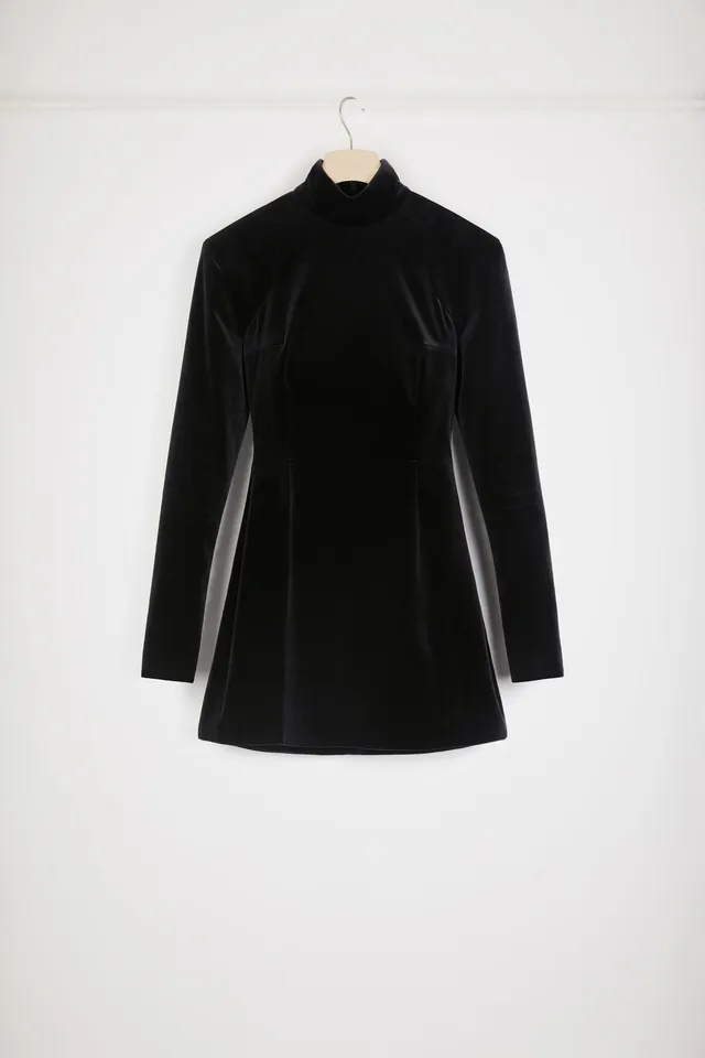 Patou H23DR1220155999B robe velours stretch noire col montant