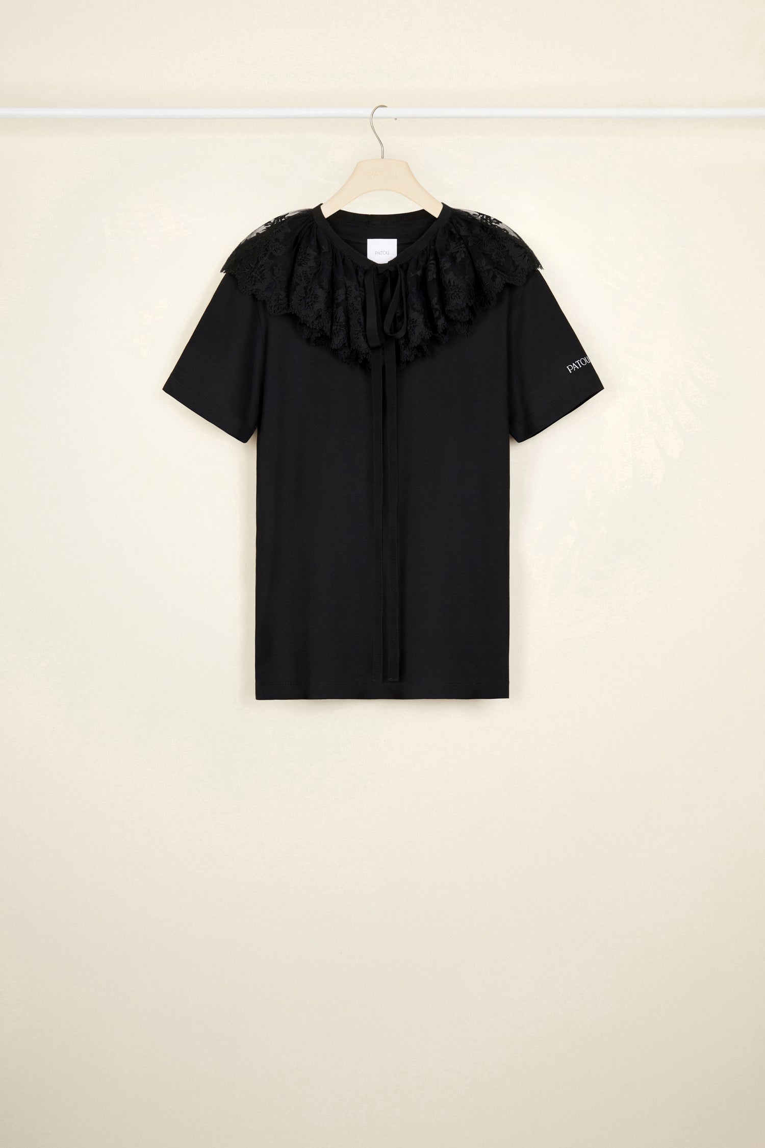 Patou t-shirt coton bio col dentelle noir XS