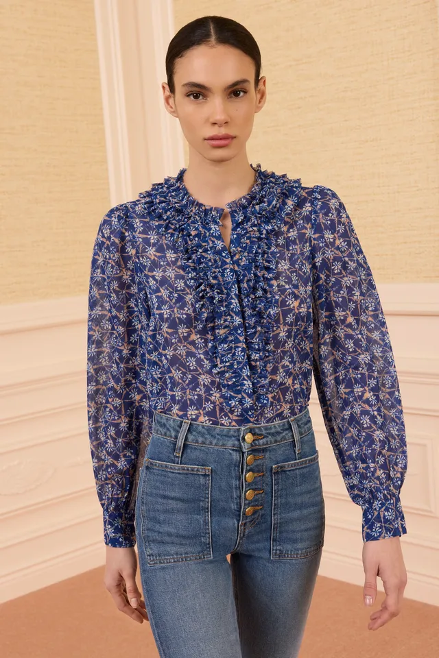 Ulla Johnson Clio blouse dusk soie fleurs volants