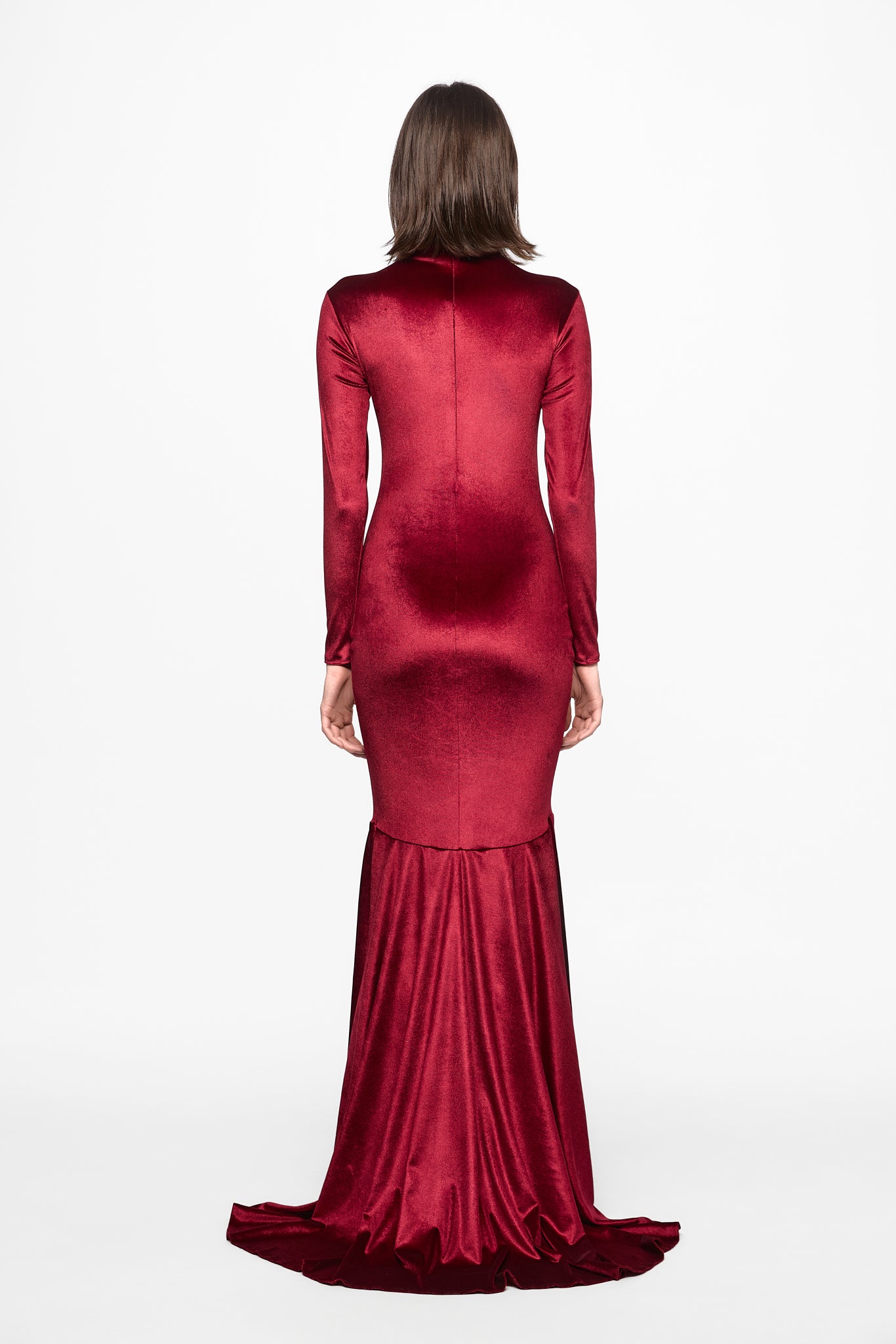 ATU Body Couture High neck wine velvet gown robe bordeaux