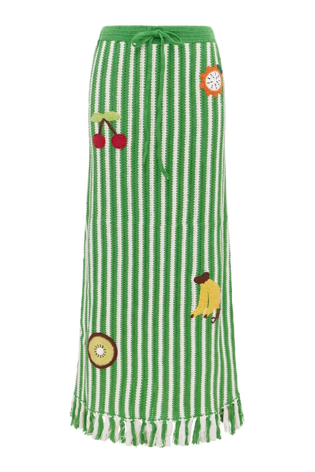 Alemäis Sundae Green jupe maxi crochet coton franges