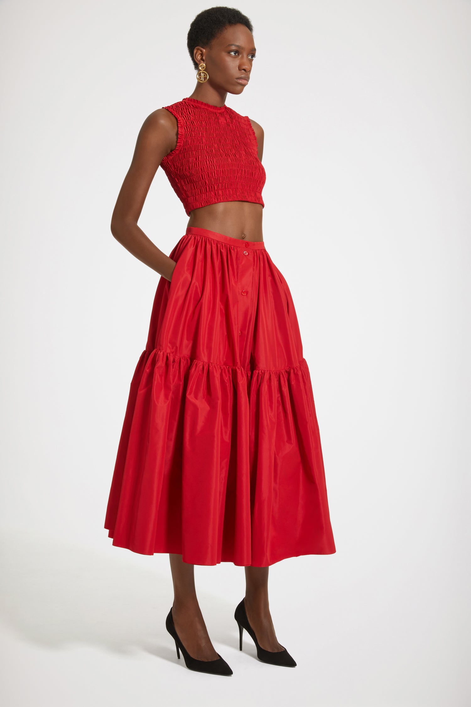 Patou TO037 crop top smocké faille rouge 34 haut