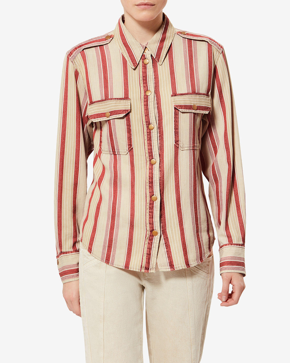 Isabel Marant Gelva CH0299FA chemise coton beige-rouge