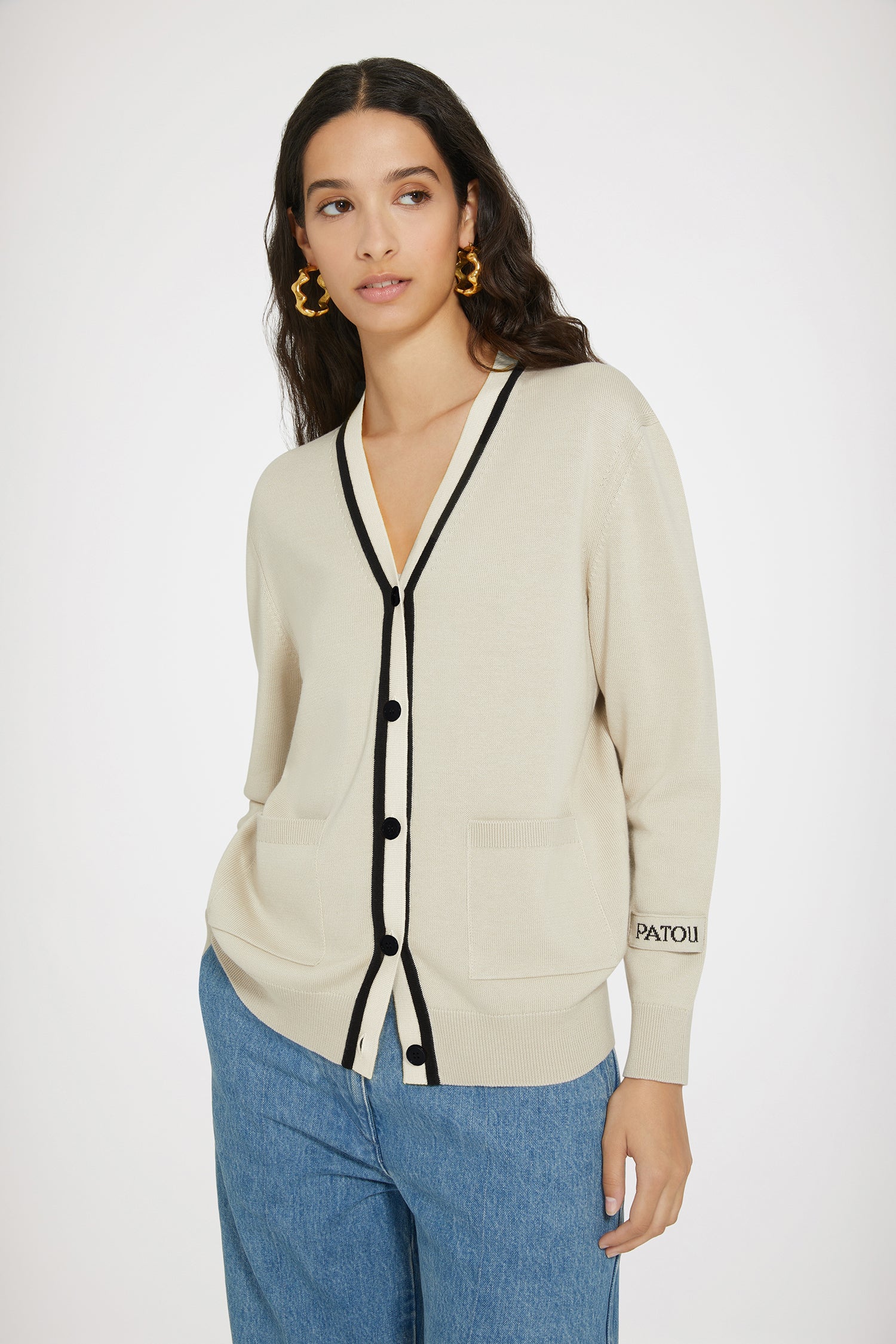 Patou P24KN1318067113B cardigan coton beige col