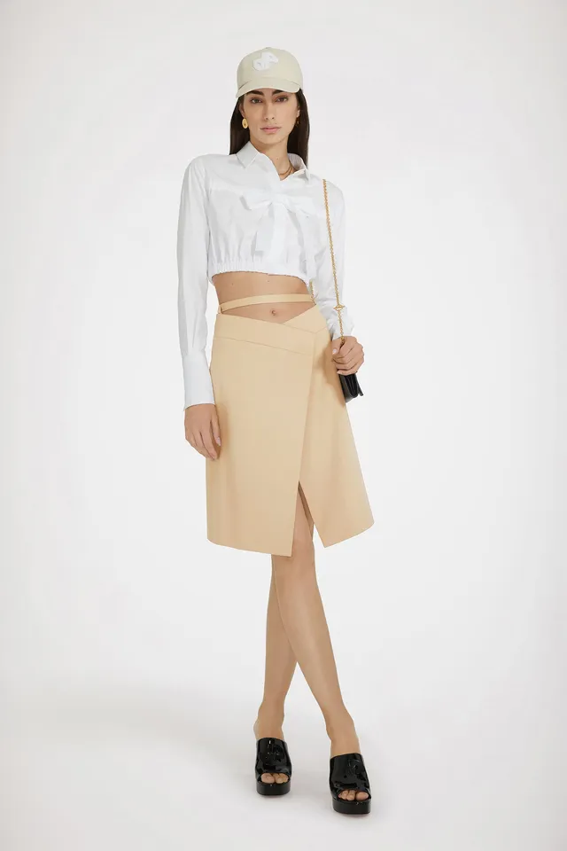 Patou SK057 jupe portefeuille beige gabardine coton