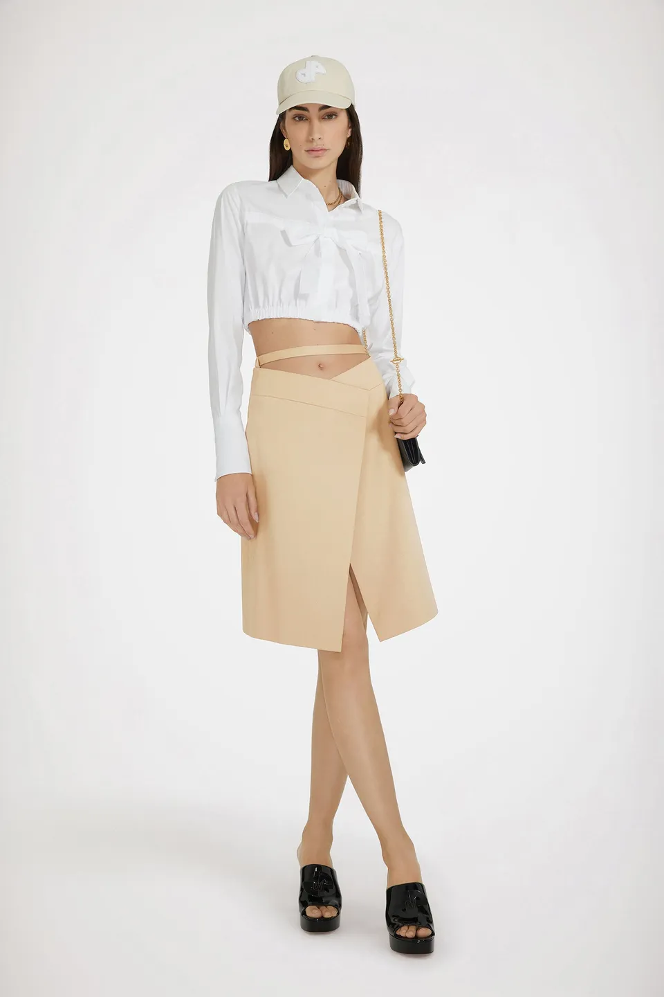 Patou SK057 jupe portefeuille beige gabardine coton