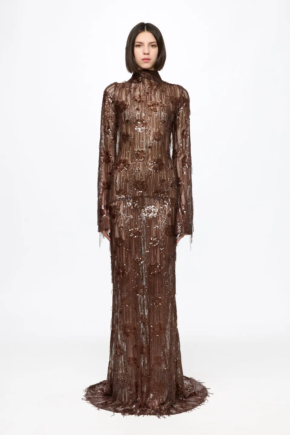 ATU Body Couture Long robe longue sequins marron chocolat S