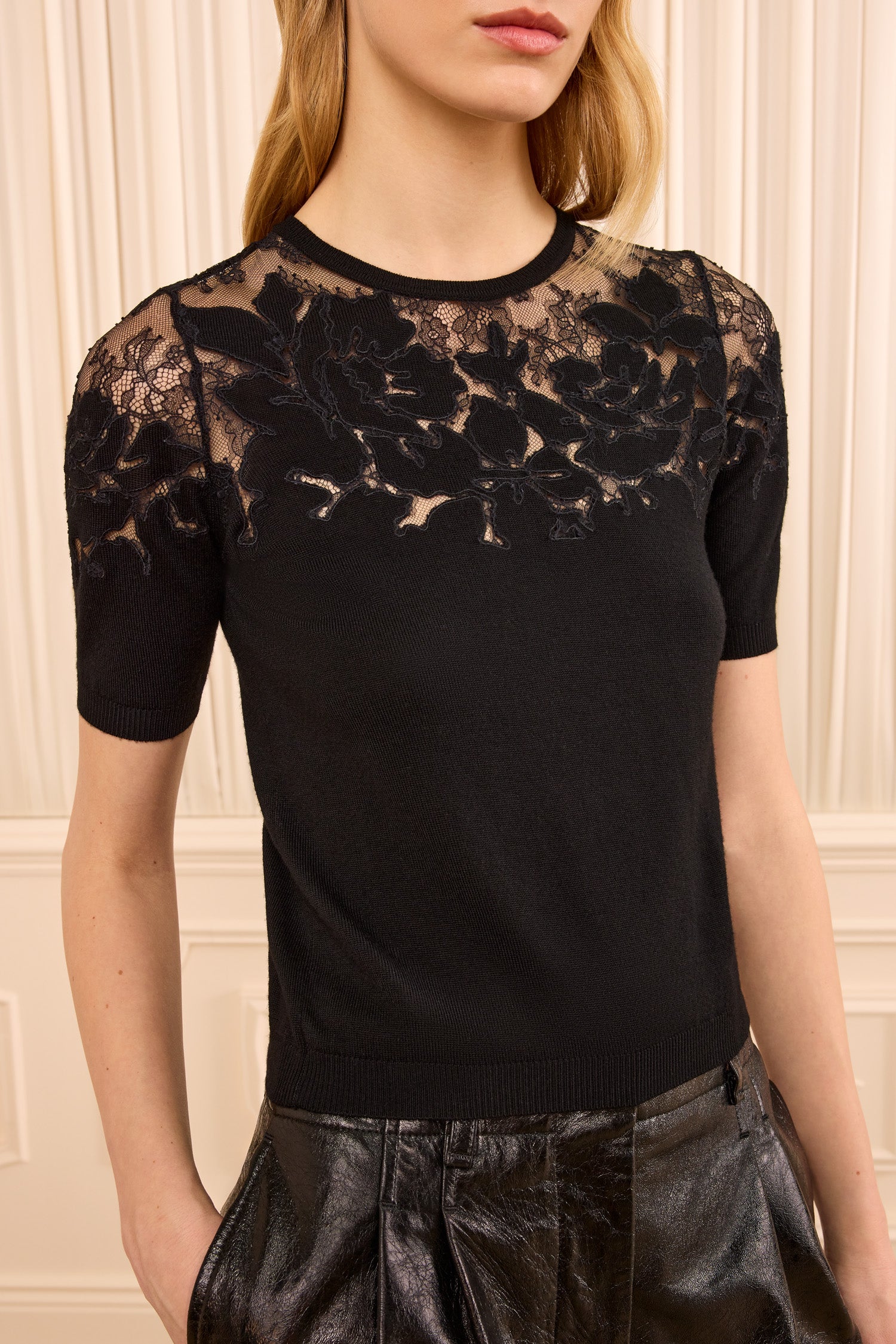 Ulla Johnson Ella FA260719 haut dentelle Noir merinos