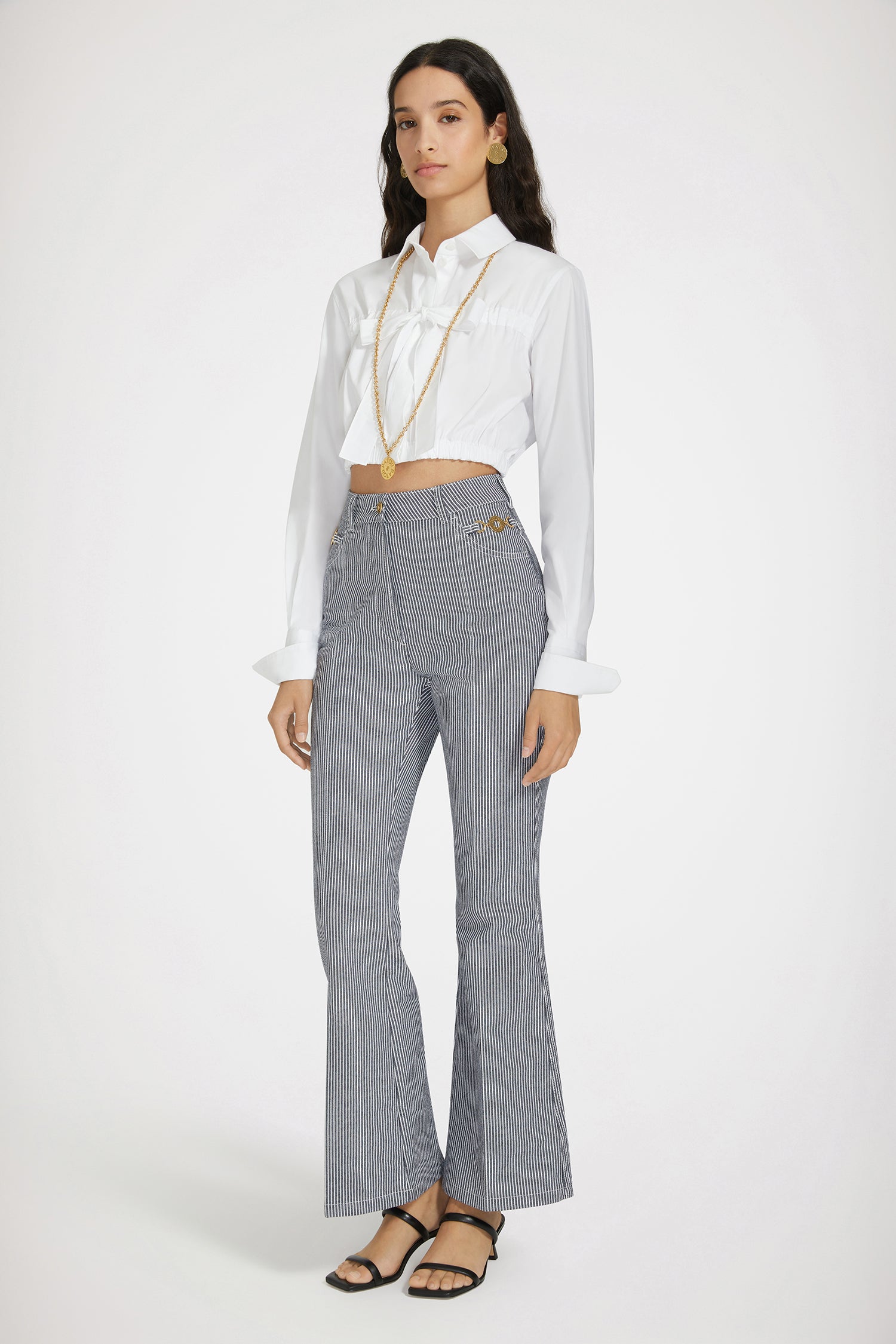 Patou TR030 Pantalon Denim Rayé Marine Évasé
