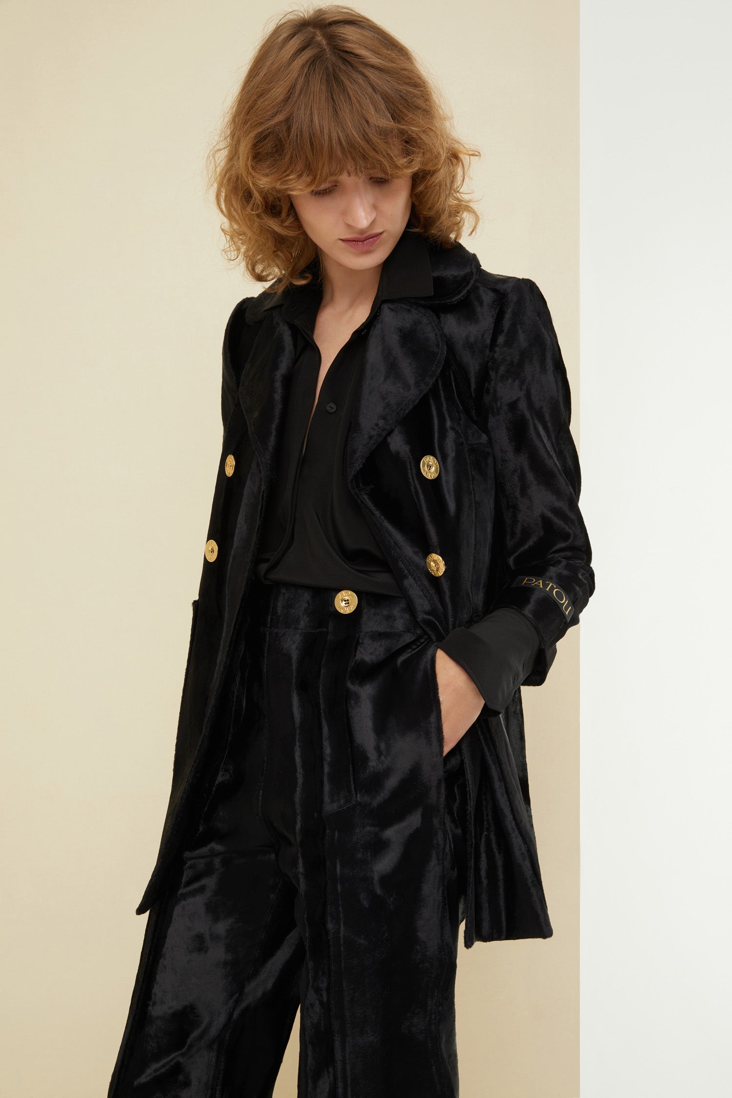 Patou H21JA0120069999B veste noire façon ponyskin