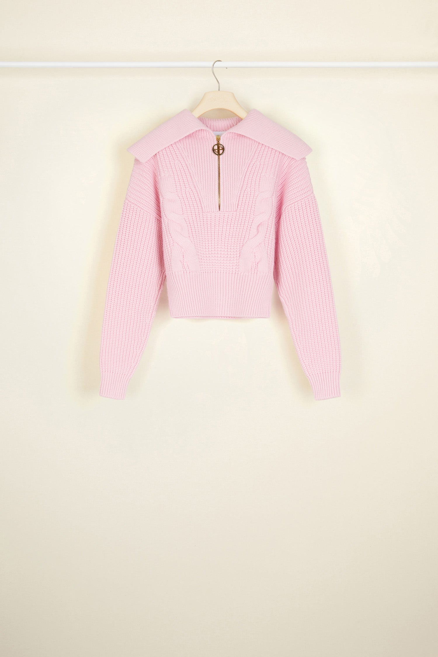 Patou H21KN0398022402P pull laine rose blush col zip