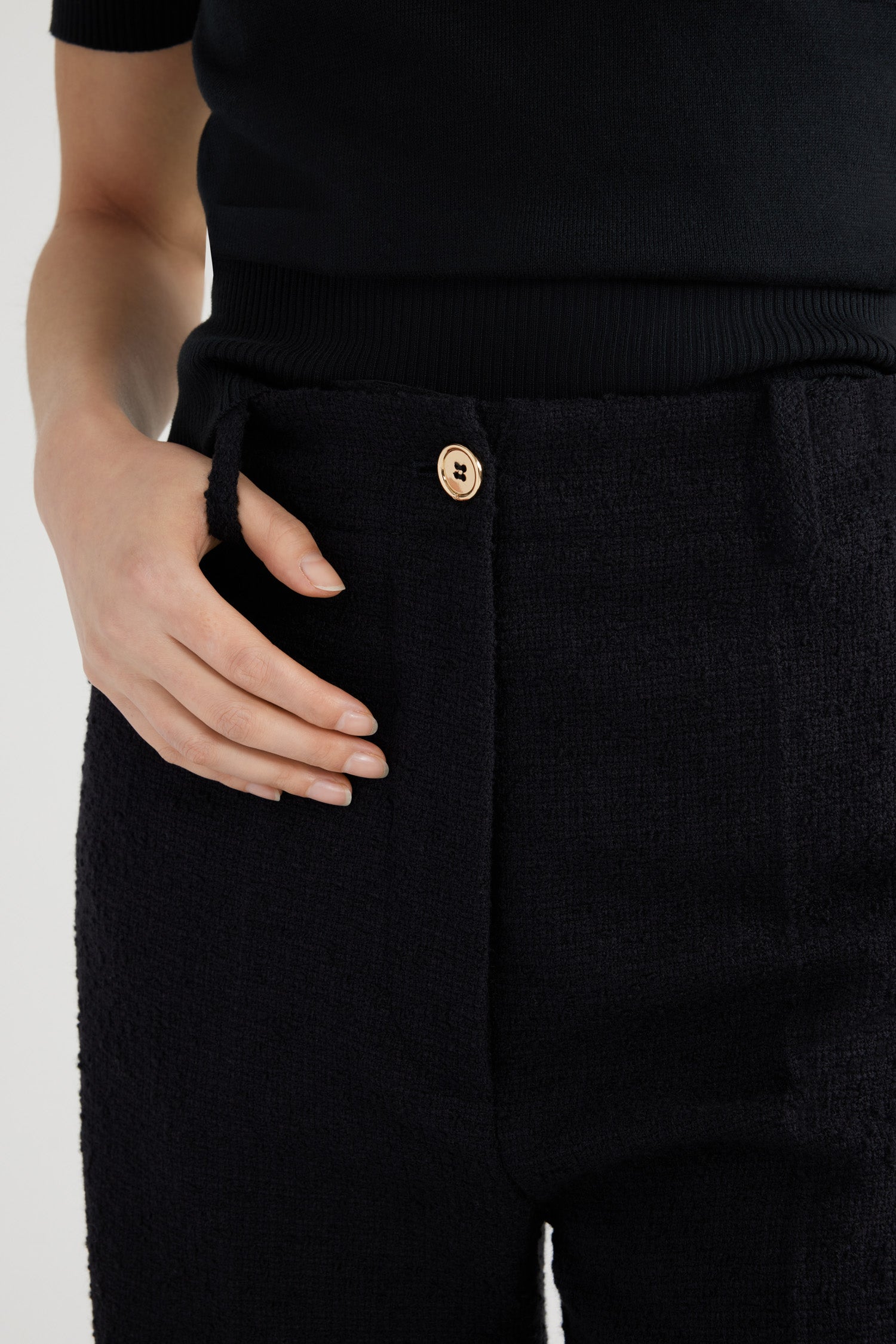 Patou TR002 pantalon noir tweed laine coton bio long