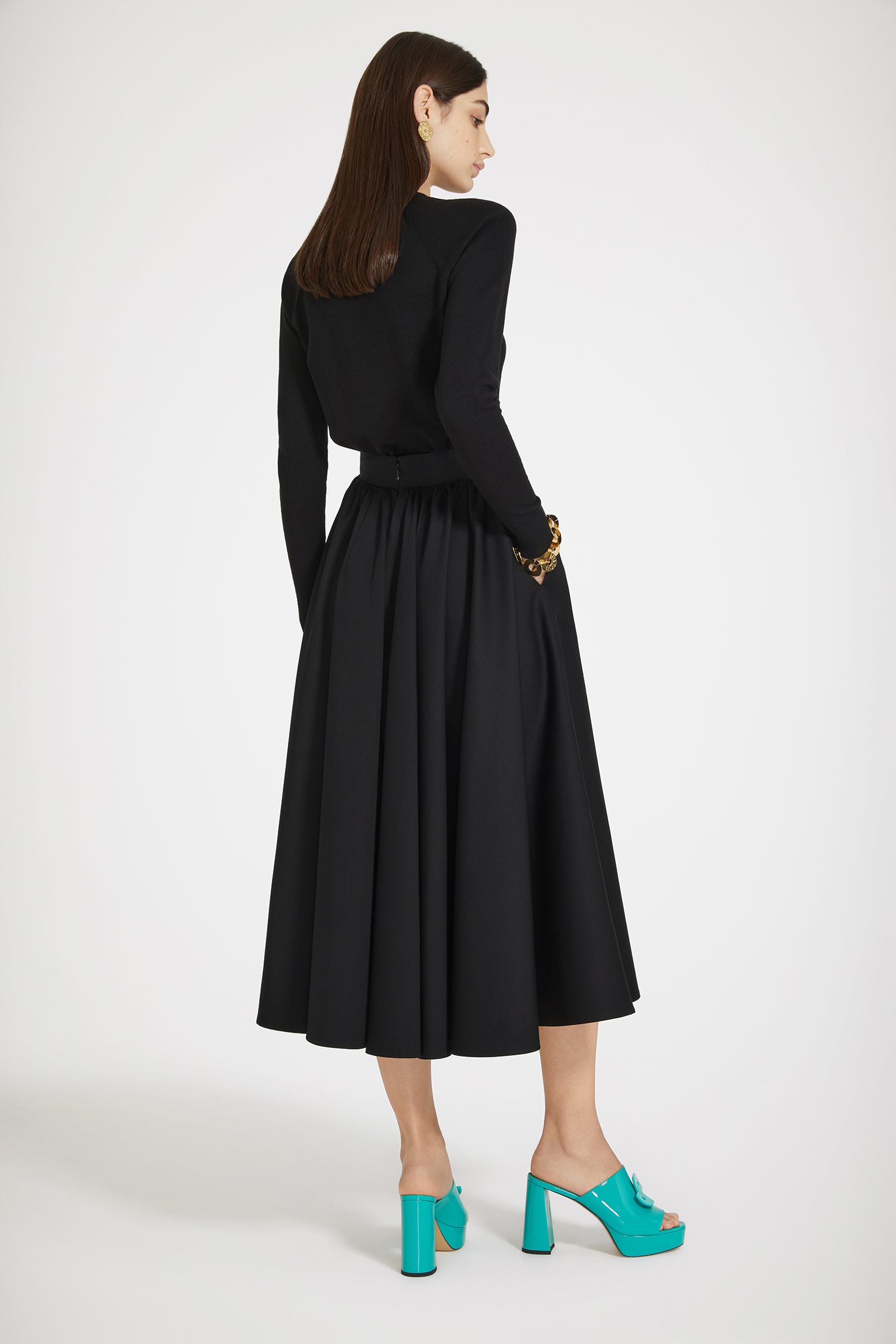 Patou SK064 jupe midi coton noir volume cercle