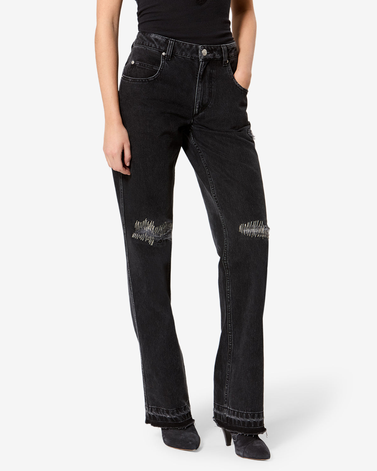 Isabel Marant Zeah jean droit noir délavé déchiré