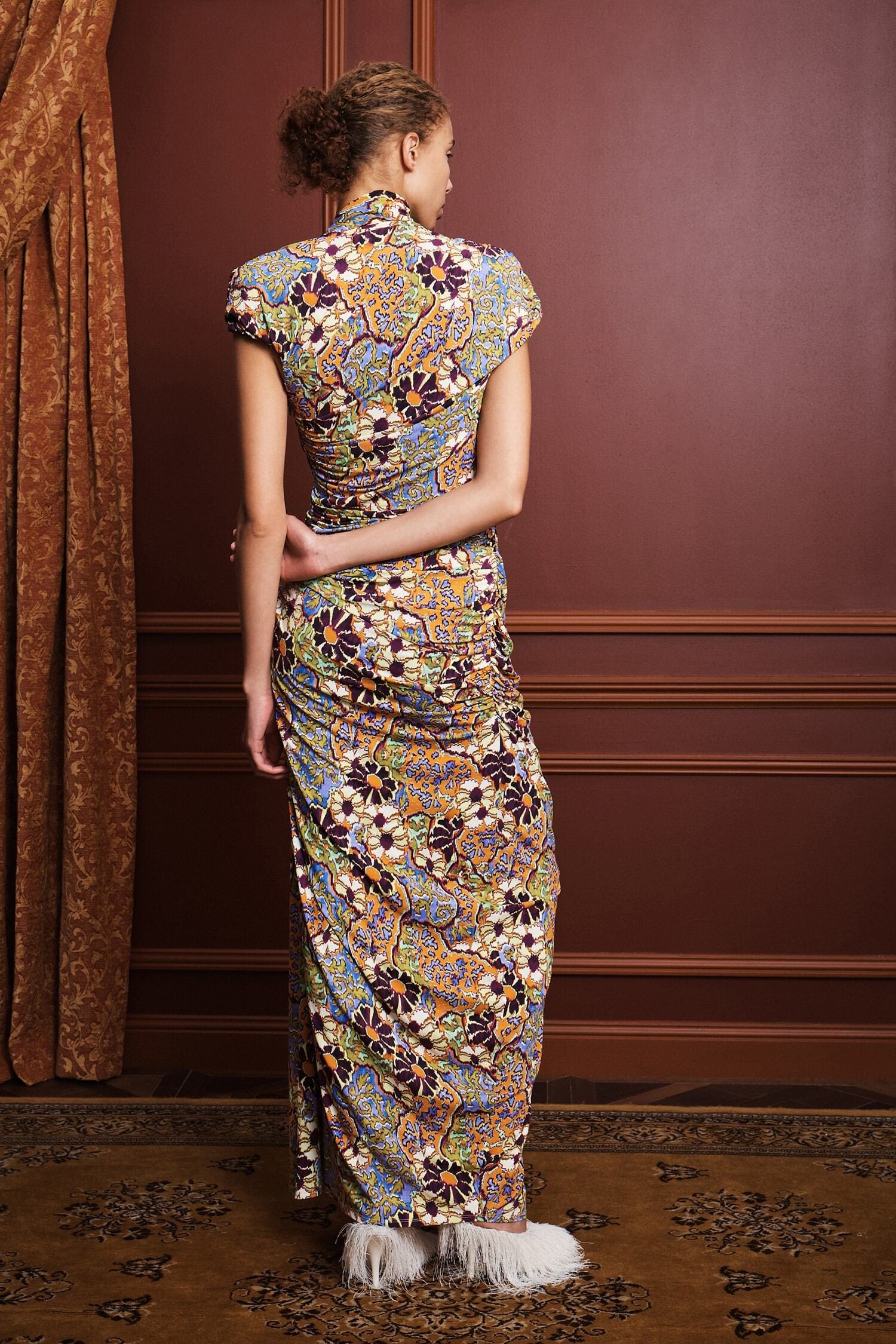 Alemais Joanna robe midi fendue fleurs recyclée