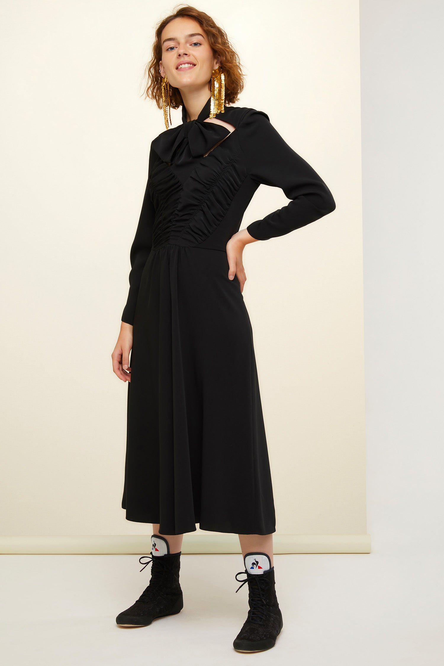 Patou DR020 robe midi noire cady cut-out nœud 34-44