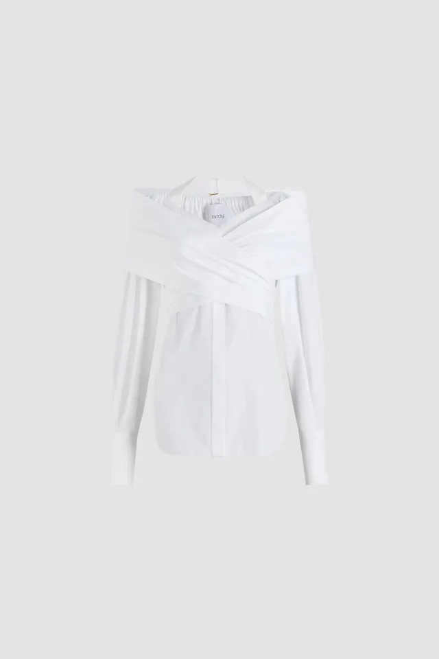 Patou P25BL0370017001W blouse coton bio blanche cache-cœur