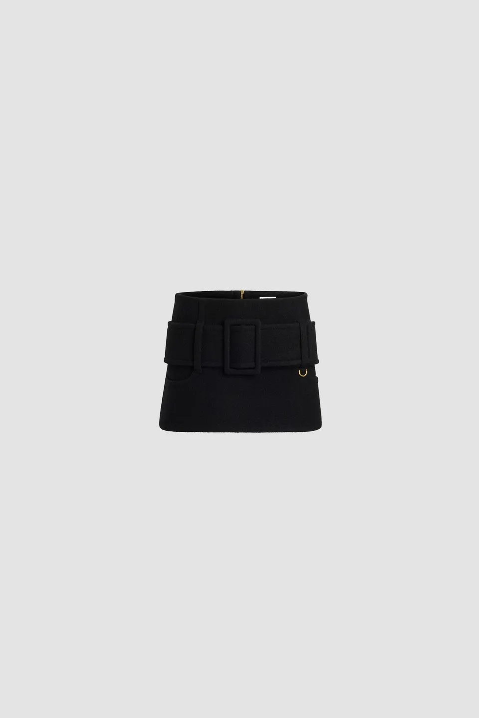 Patou SK099 mini jupe laine bouillie noire à ceinture