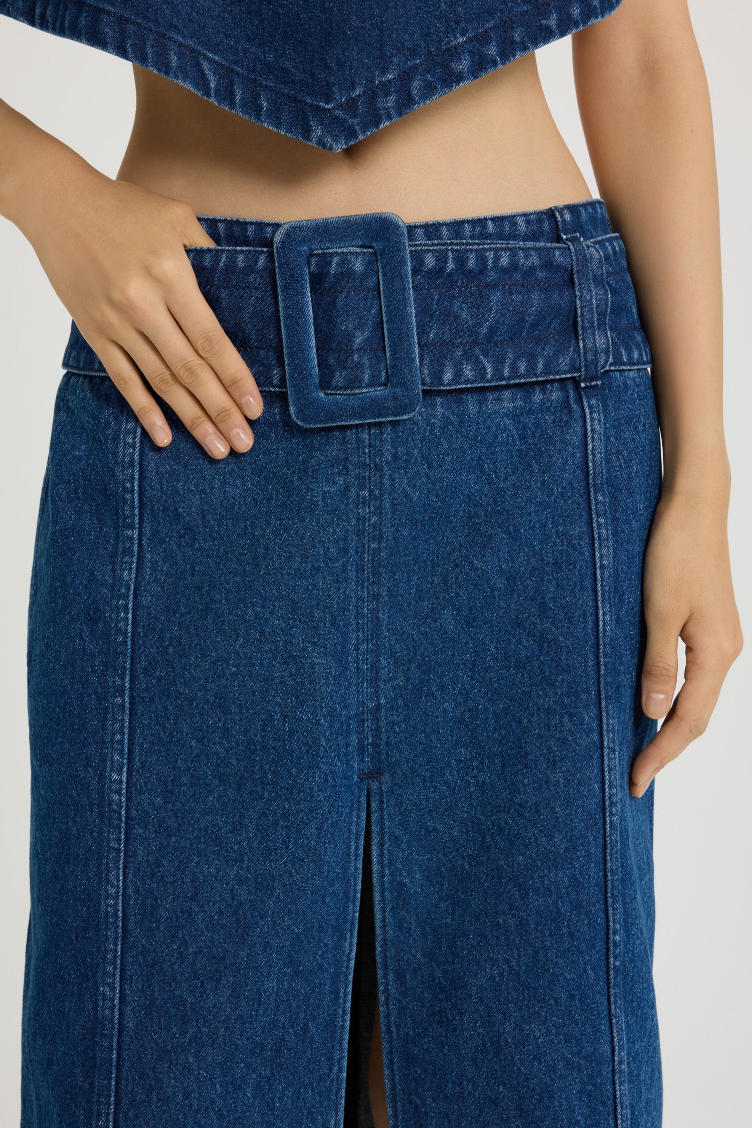 Patou Denim P25SK0770216661B jupe midi bleu encre coton