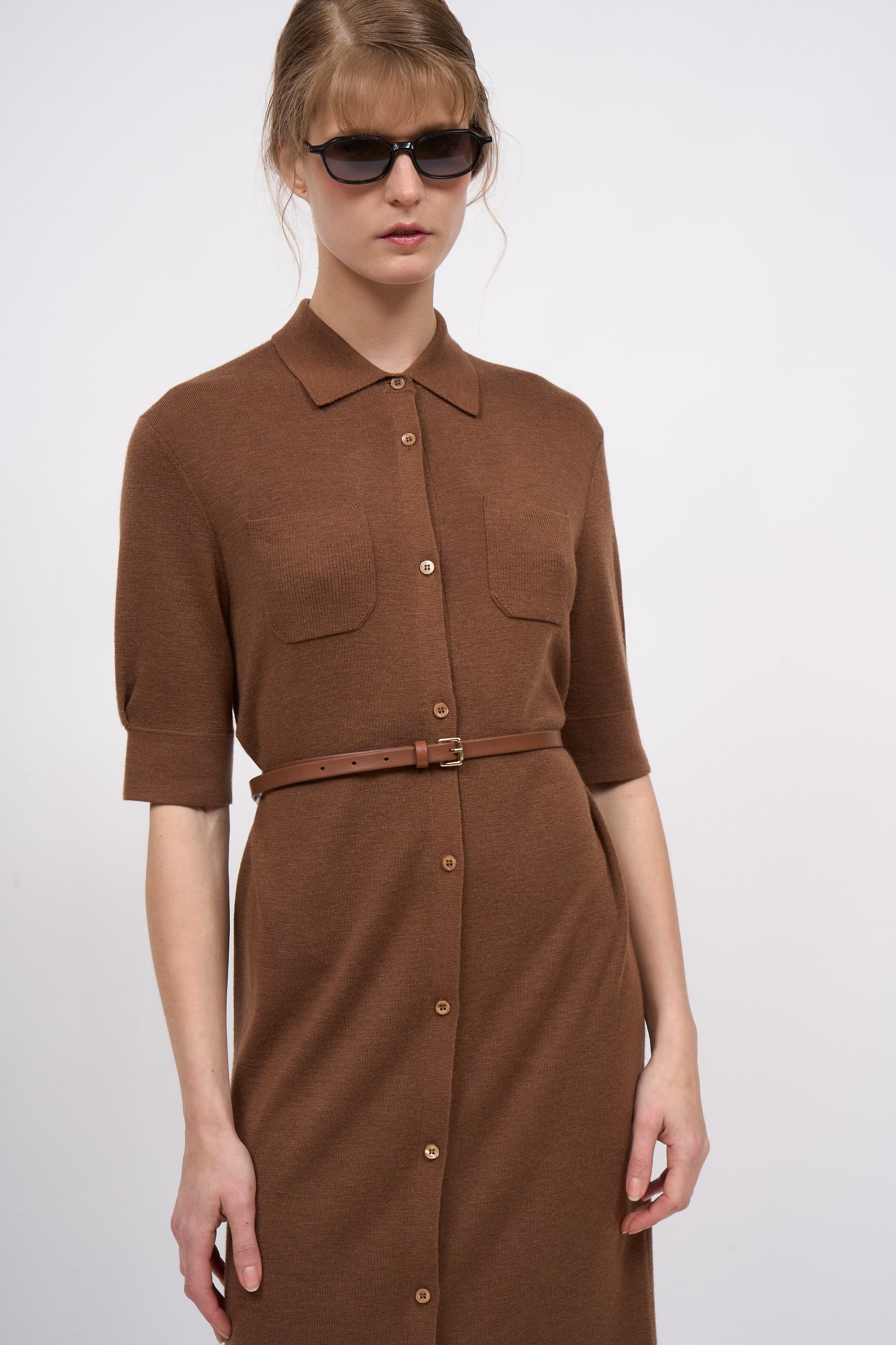 Paul & Joe Galicia robe-chemise mérinos marron