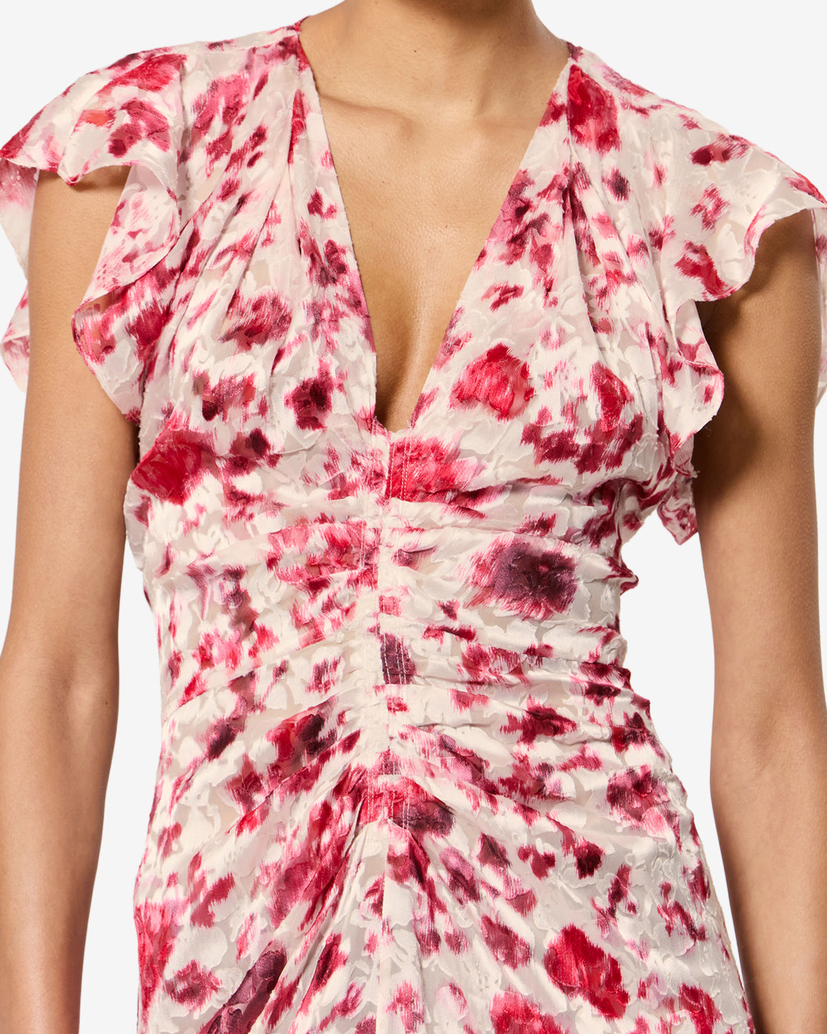 Isabel Marant Lyndsay robe longue écru-rose soie