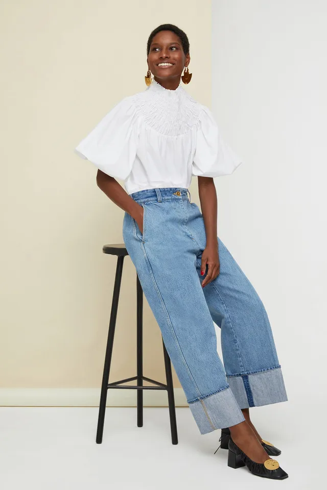 Patou TO004 crop top popeline coton blanc smocké