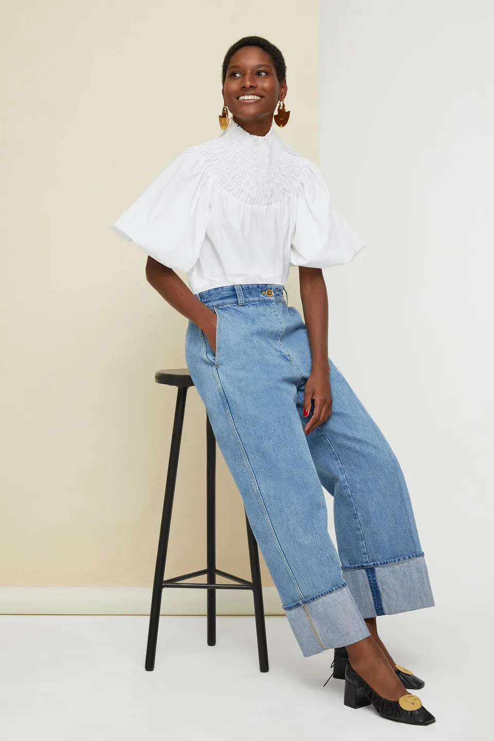 Patou TO004 crop top popeline coton blanc smocké
