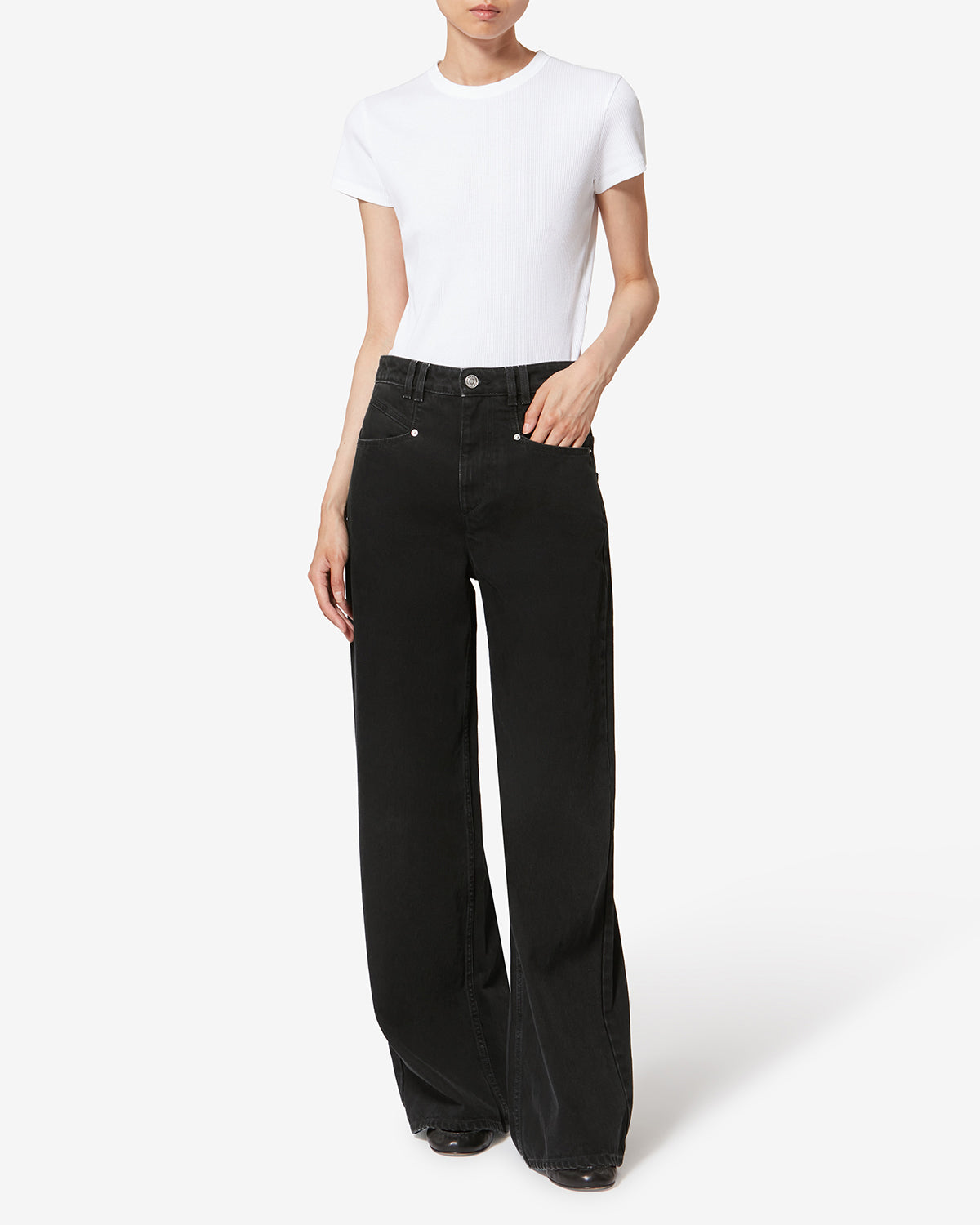 Isabel Marant Lemony jean large noir delave taille haute