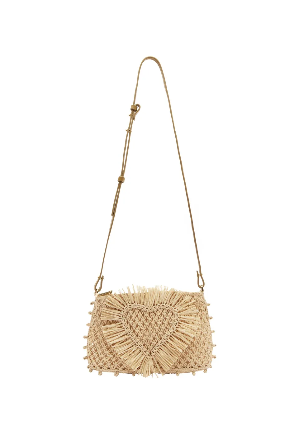 Alemäis Raffia Macrame pochette raphia cuir cœur