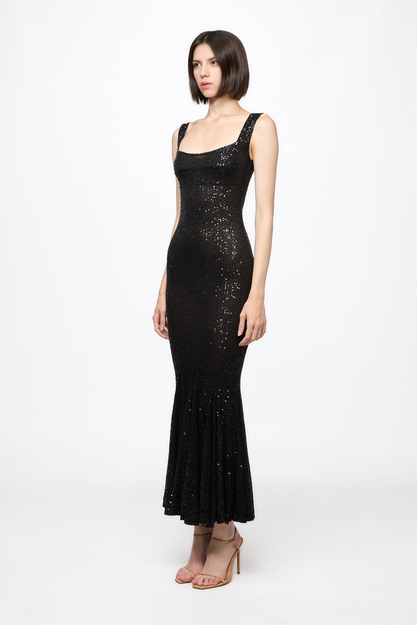 ATU Body Couture Sequins and Feathers robe midi corset sequins noire