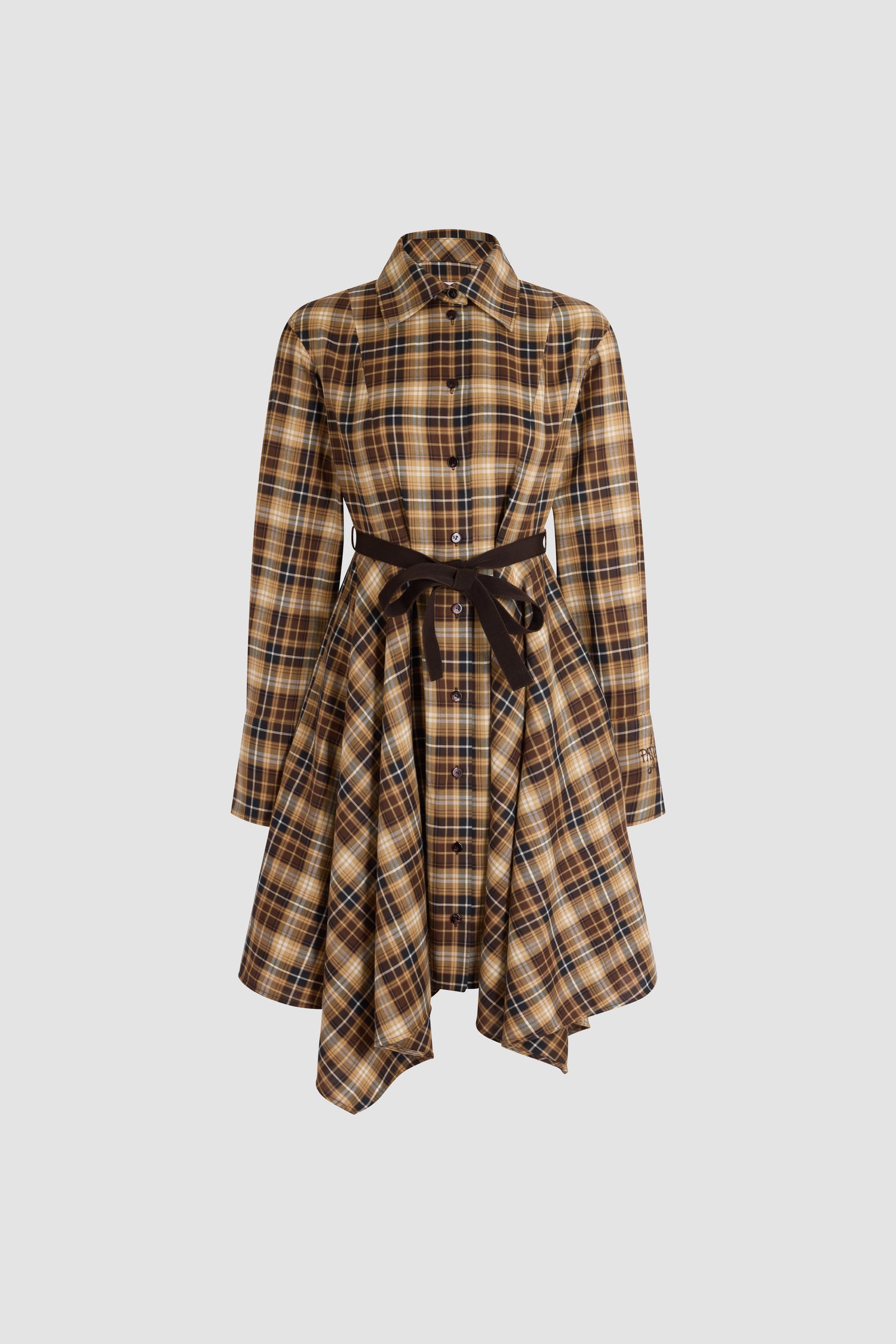 Patou DR284 robe chemise midi tartan ceinturée