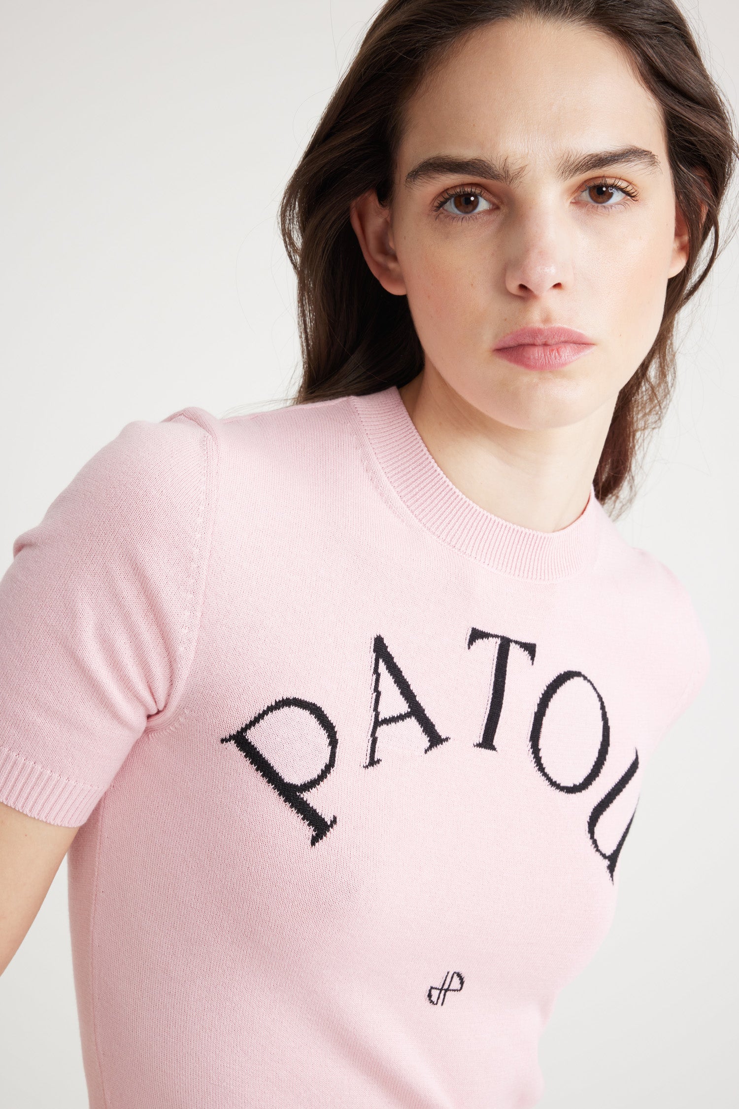 Patou KN182 top coton rose jacquard logo