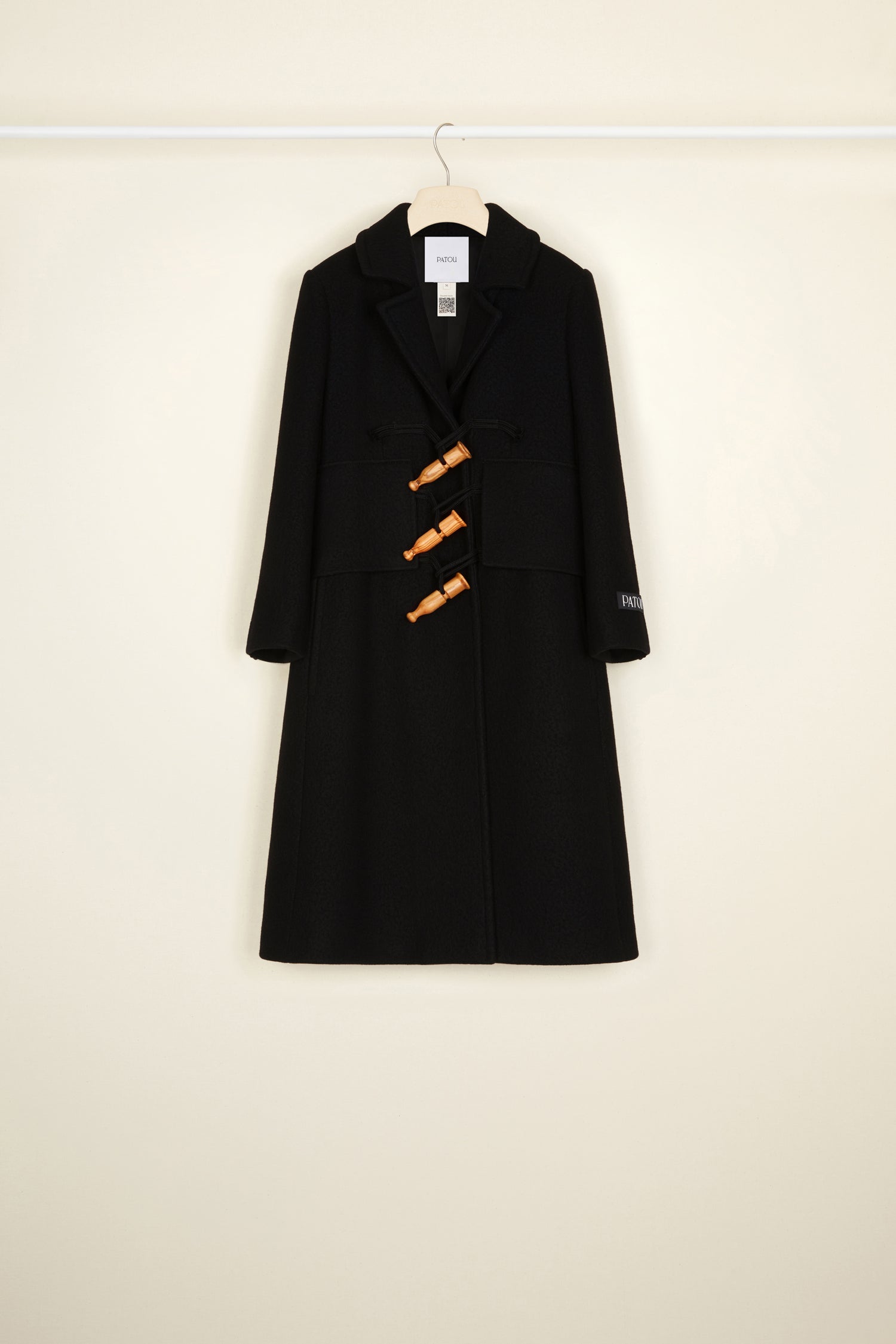 Patou CO009 manteau noir laine cachemire évasé