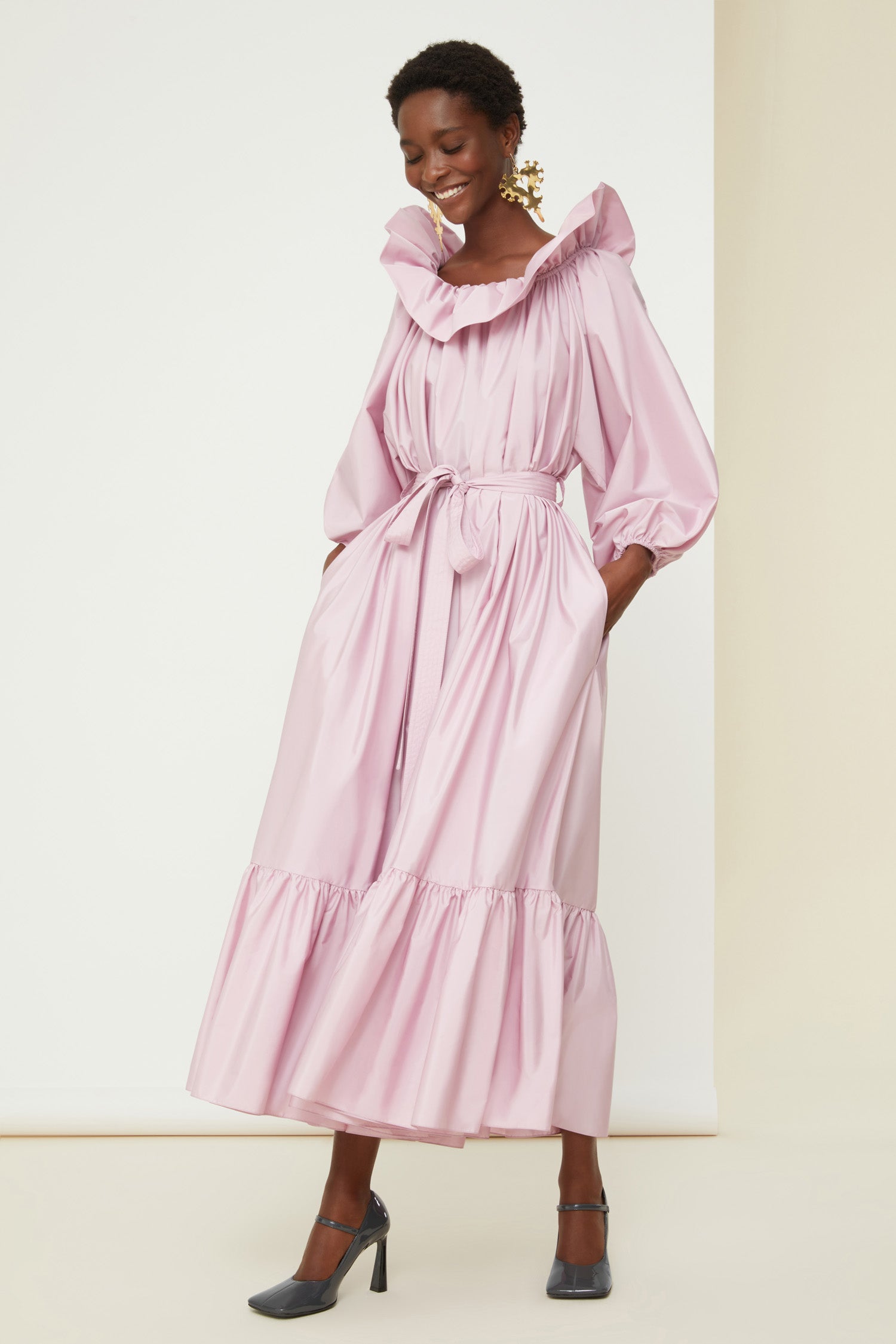 Patou P21DR0590011420P robe maxi rose Peony faille recyclée