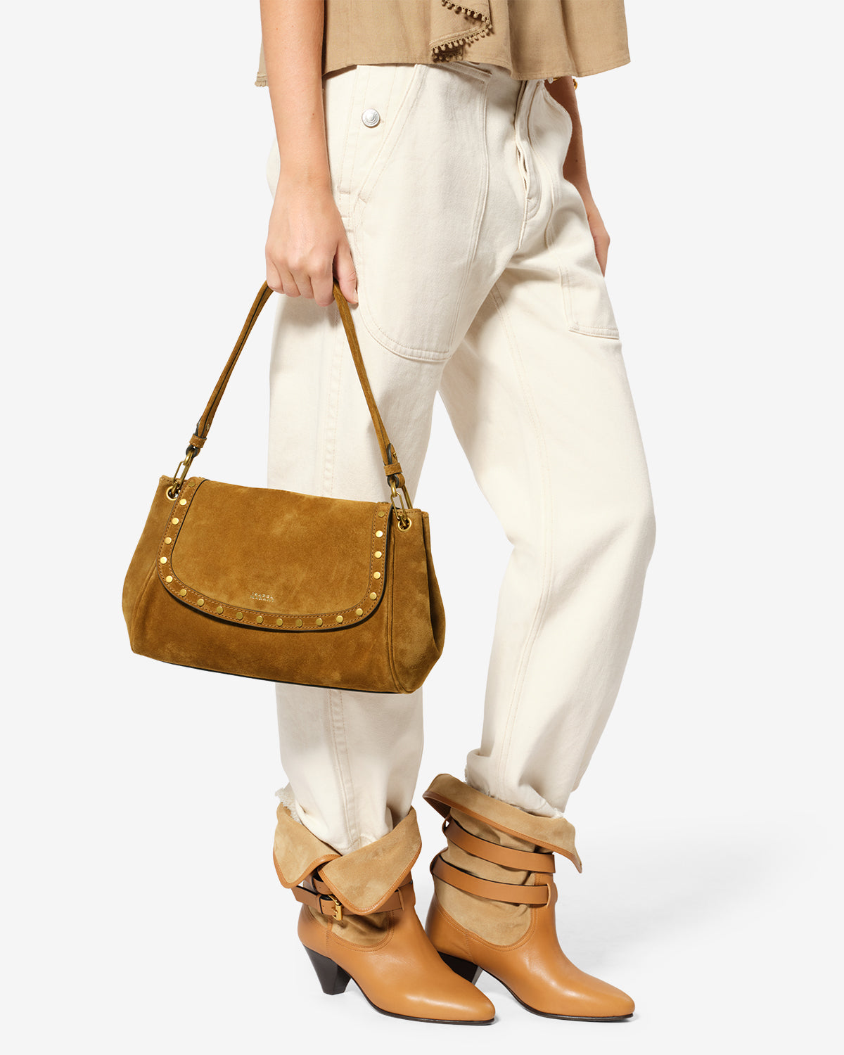 Isabel Marant Chany M sac cuir velours cognac 34 cm