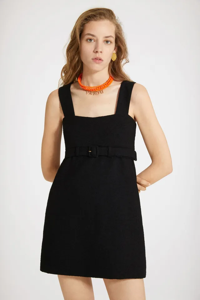 Patou DR105 robe tweed coton noire ceinture 34