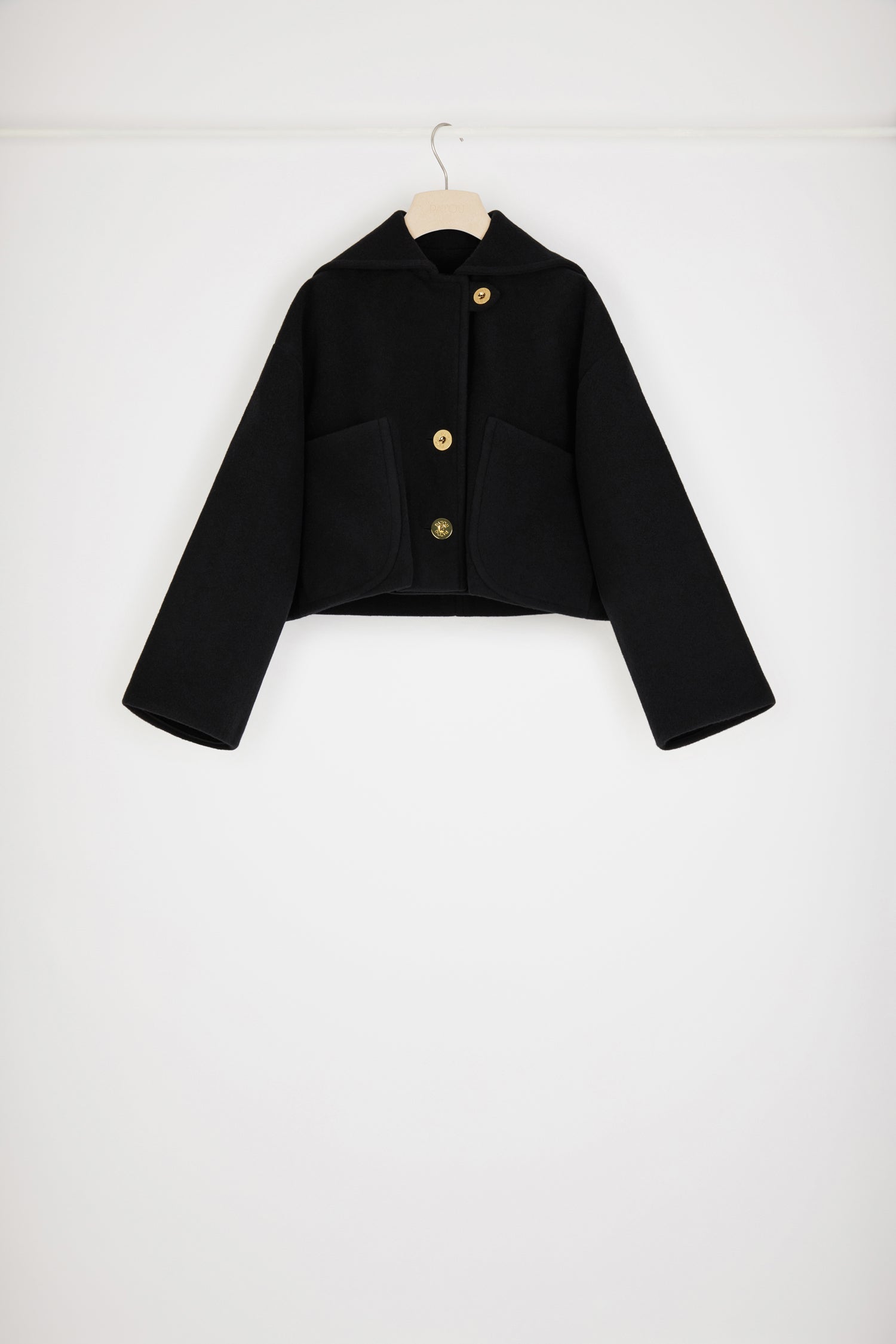Patou H22CO0140121999B manteau laine double-face noir court
